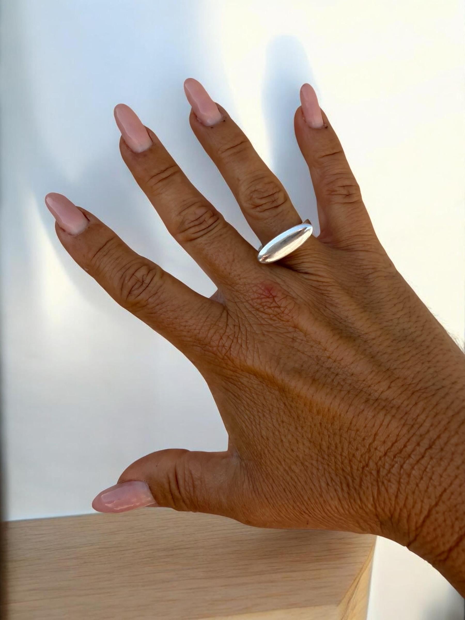 Chunky silver plated Oval Dome ring, bold rock style jewelry