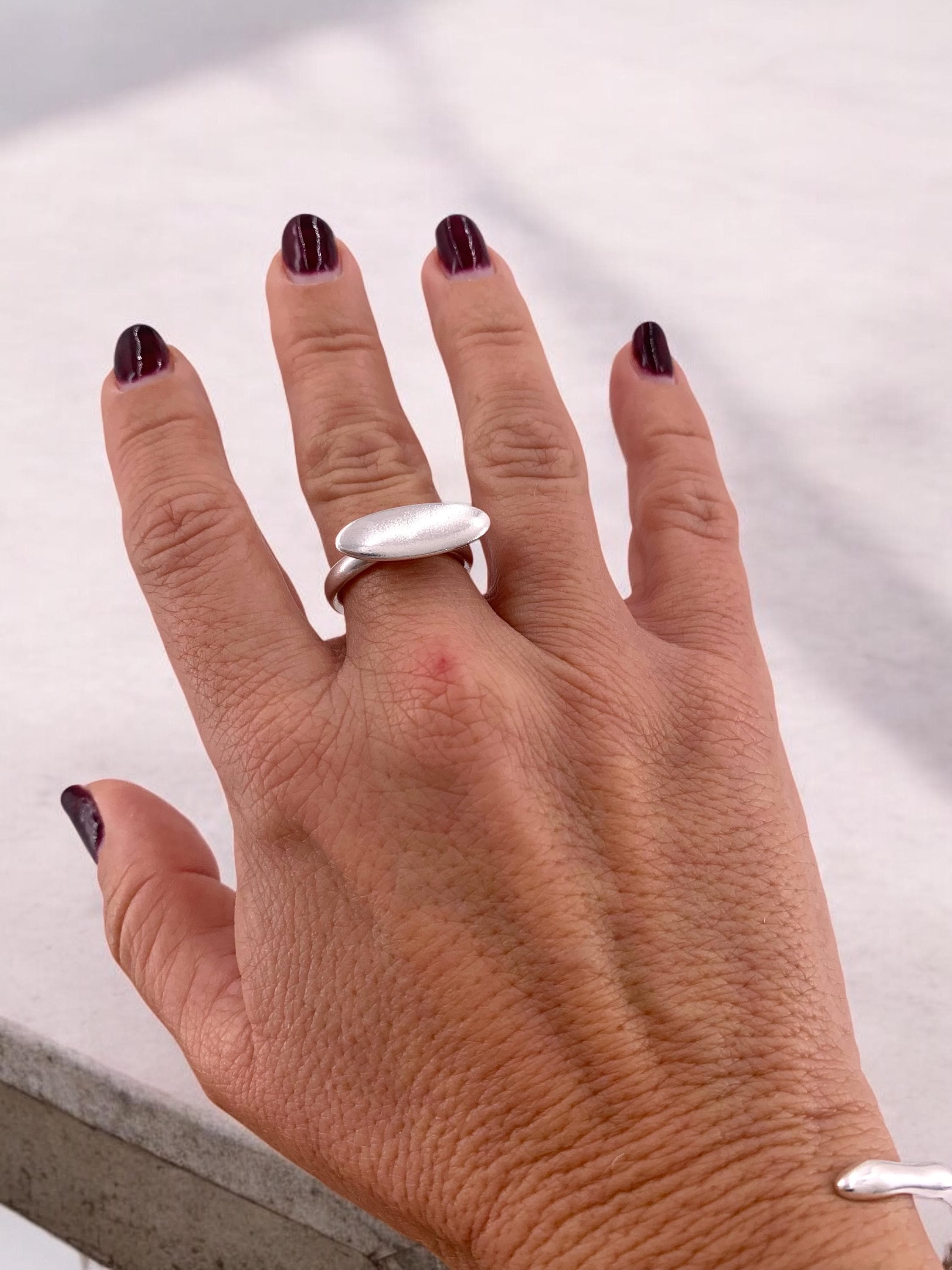 Chunky silver plated Oval Dome ring, bold rock style jewelry