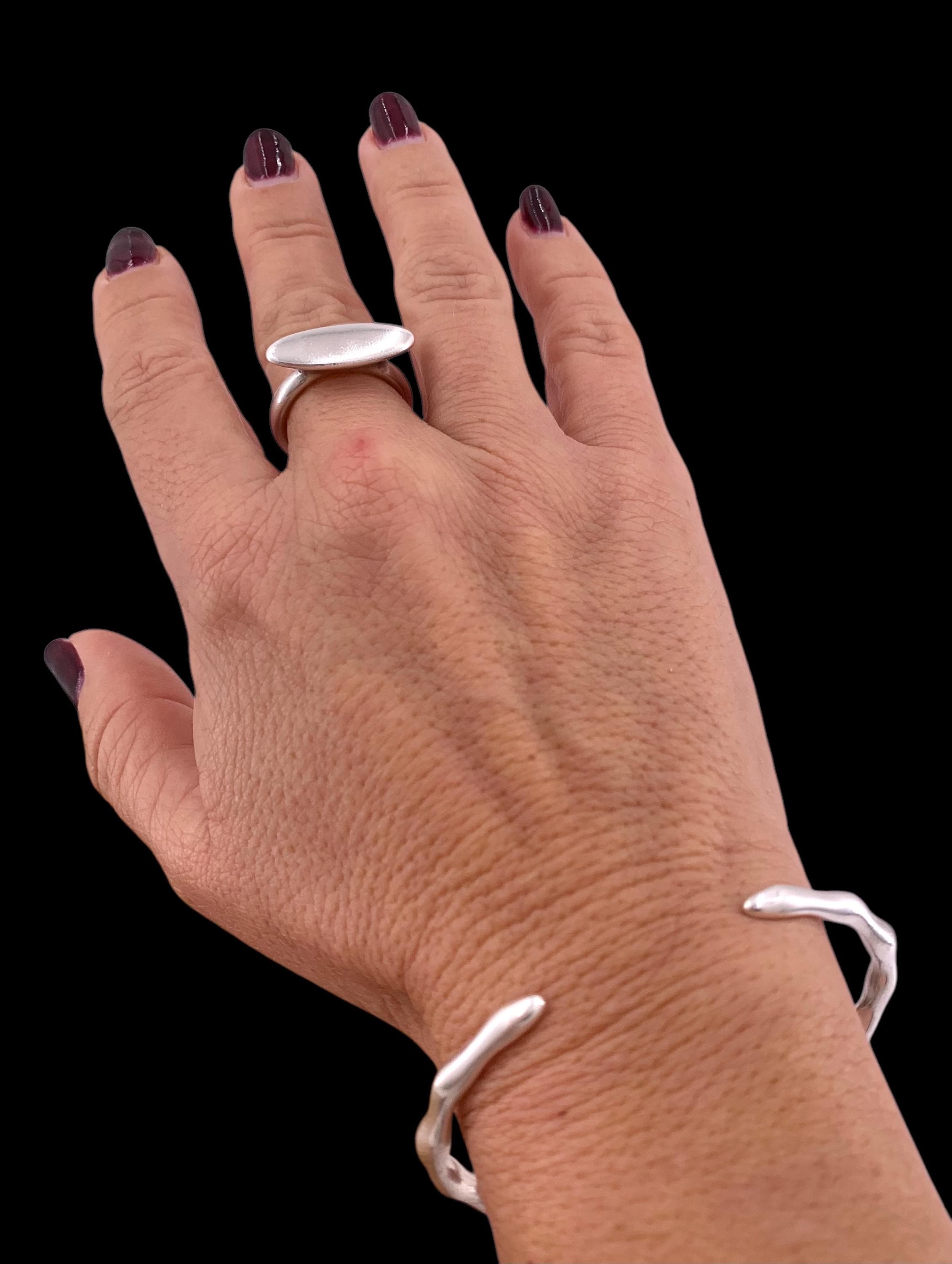 Chunky silver plated Oval Dome ring, bold rock style jewelry