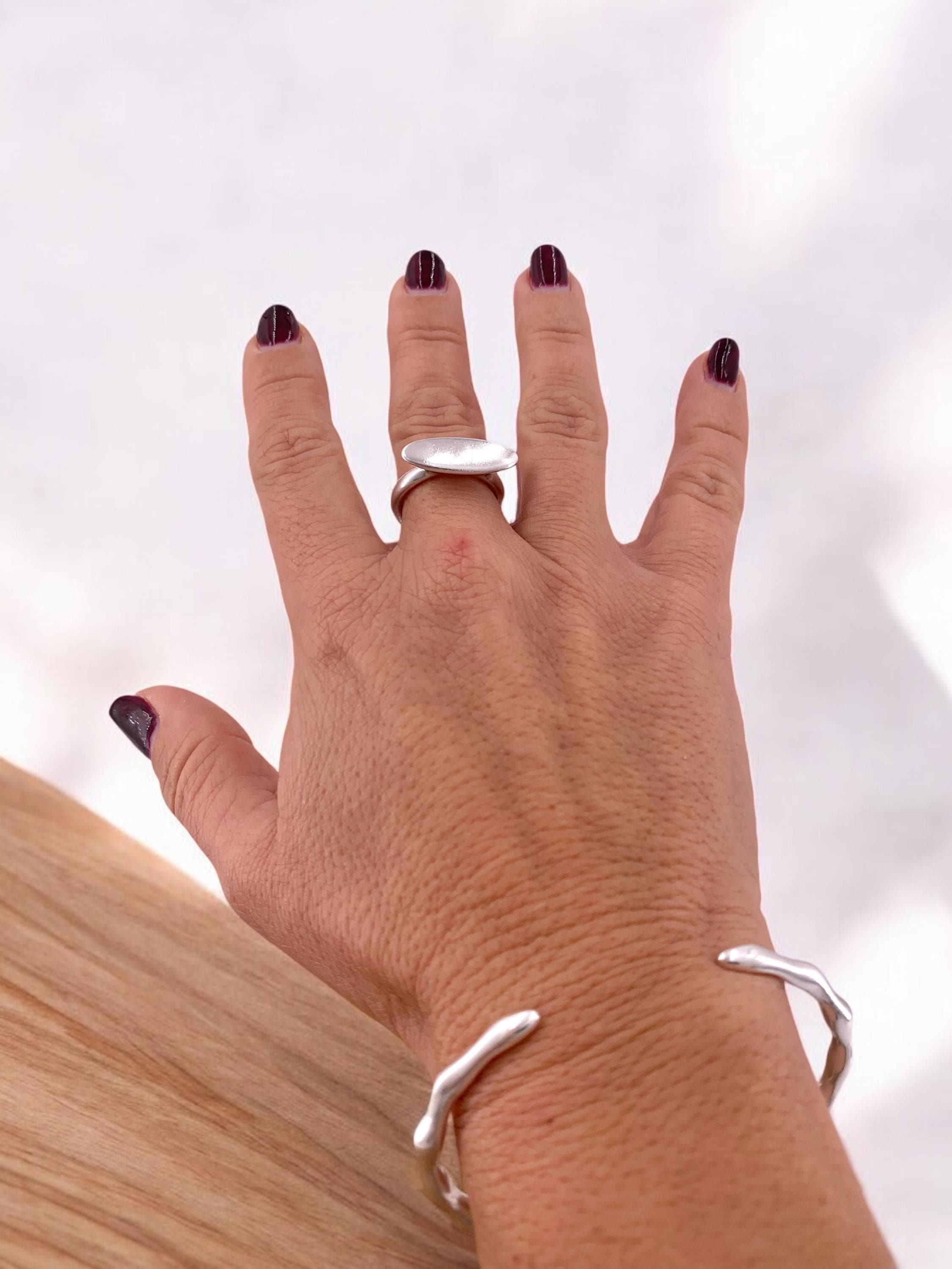 Chunky silver plated Oval Dome ring, bold rock style jewelry