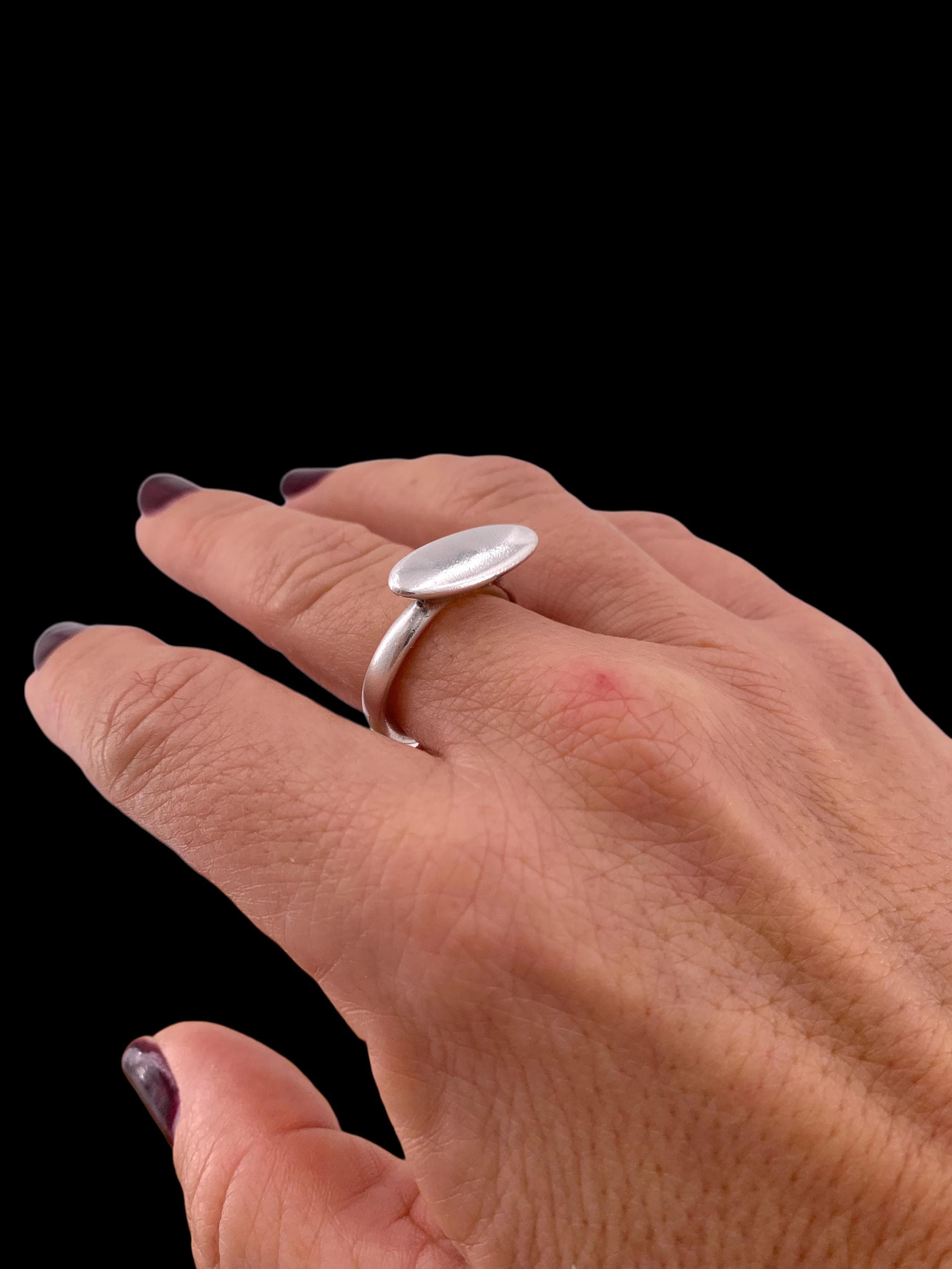Chunky silver plated Oval Dome ring, bold rock style jewelry