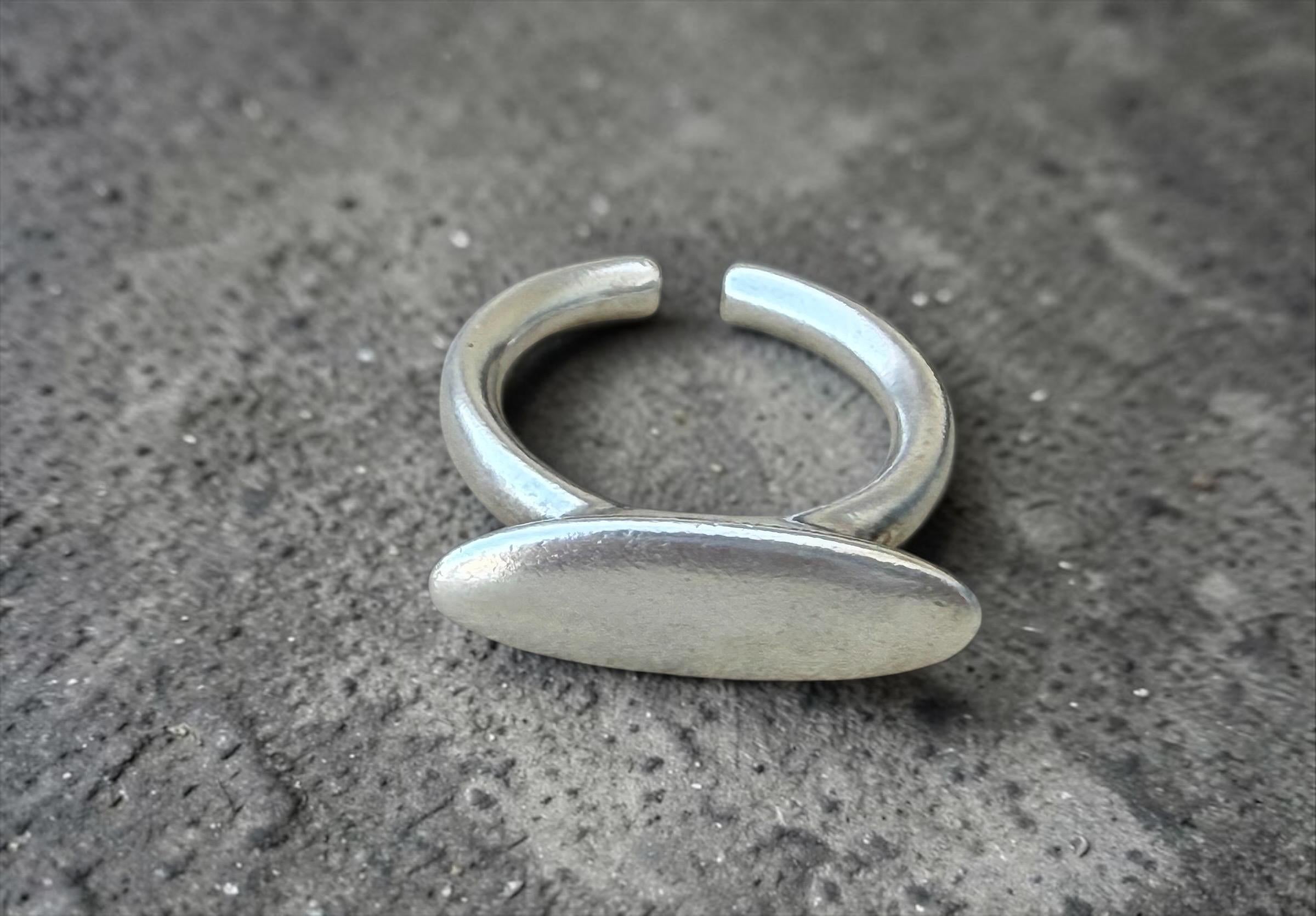 Chunky silver plated Oval Dome ring, bold rock style jewelry