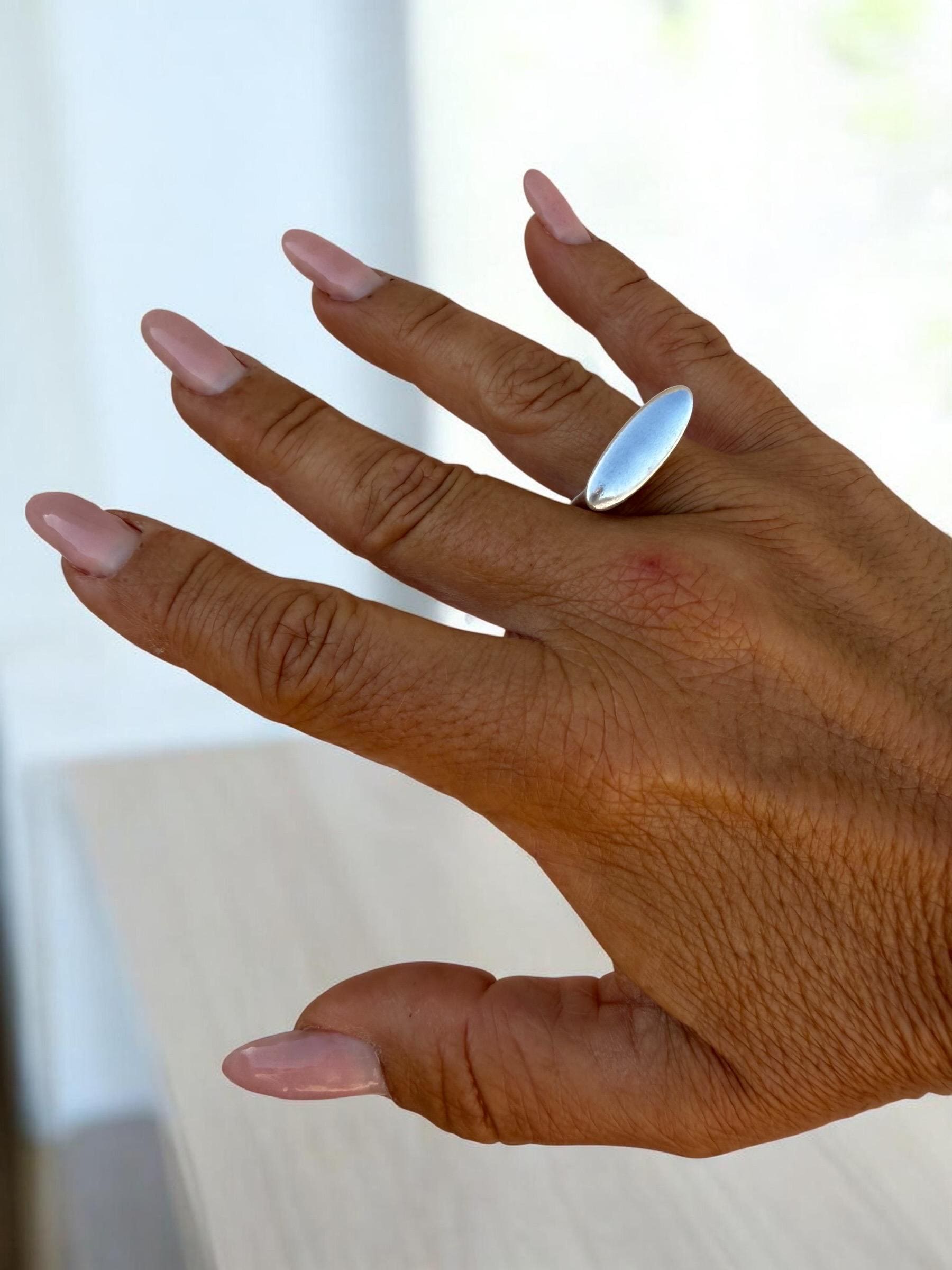 Chunky silver plated Oval Dome ring, bold rock style jewelry