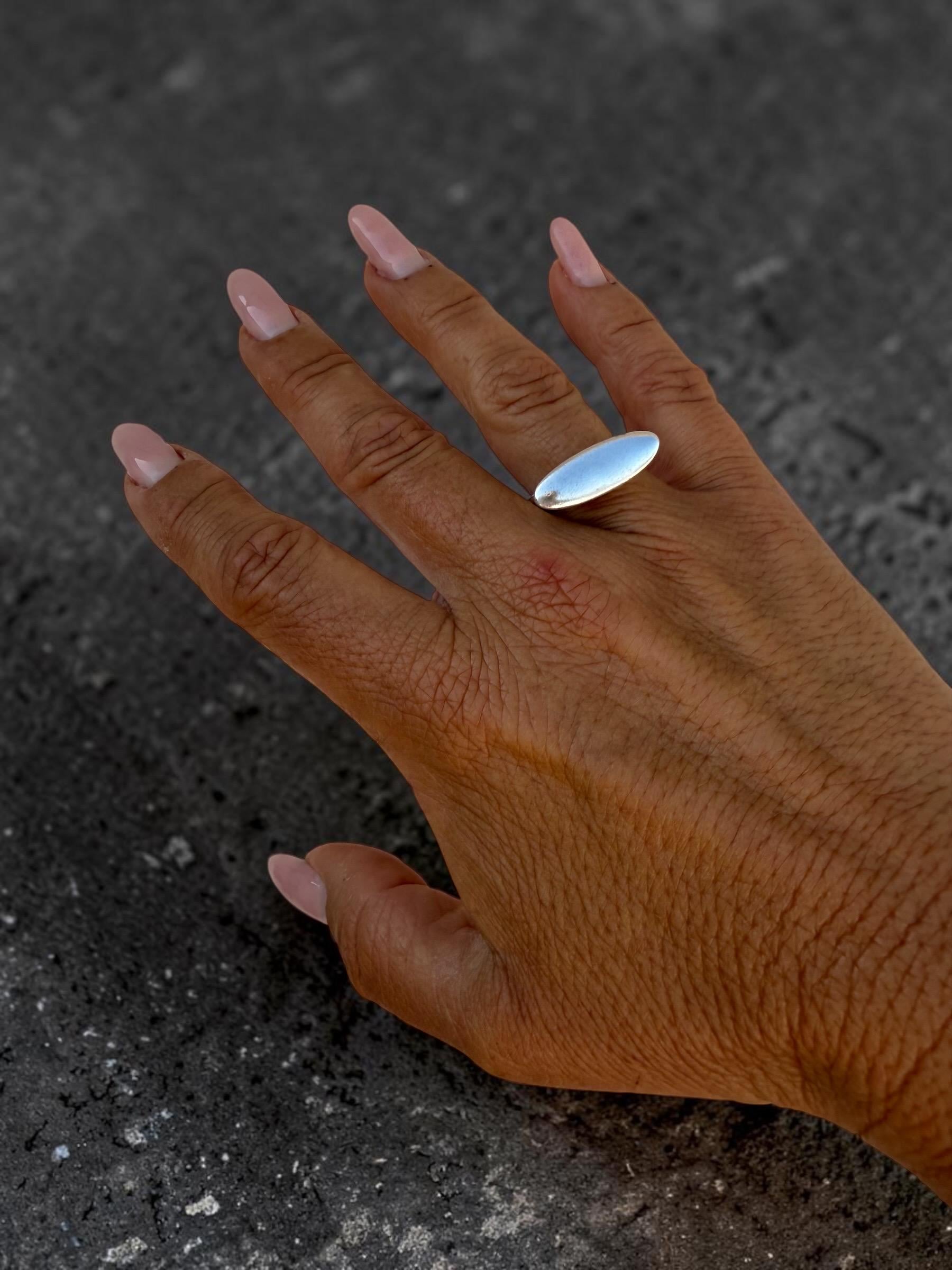 Chunky silver plated Oval Dome ring, bold rock style jewelry