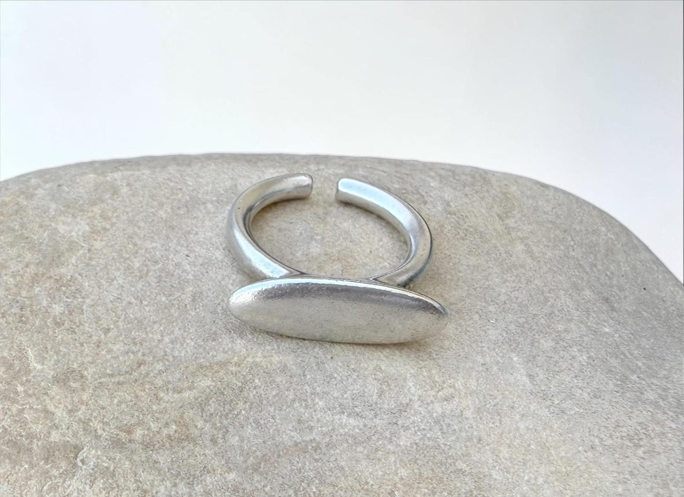 Chunky silver plated Oval Dome ring, bold rock style jewelry