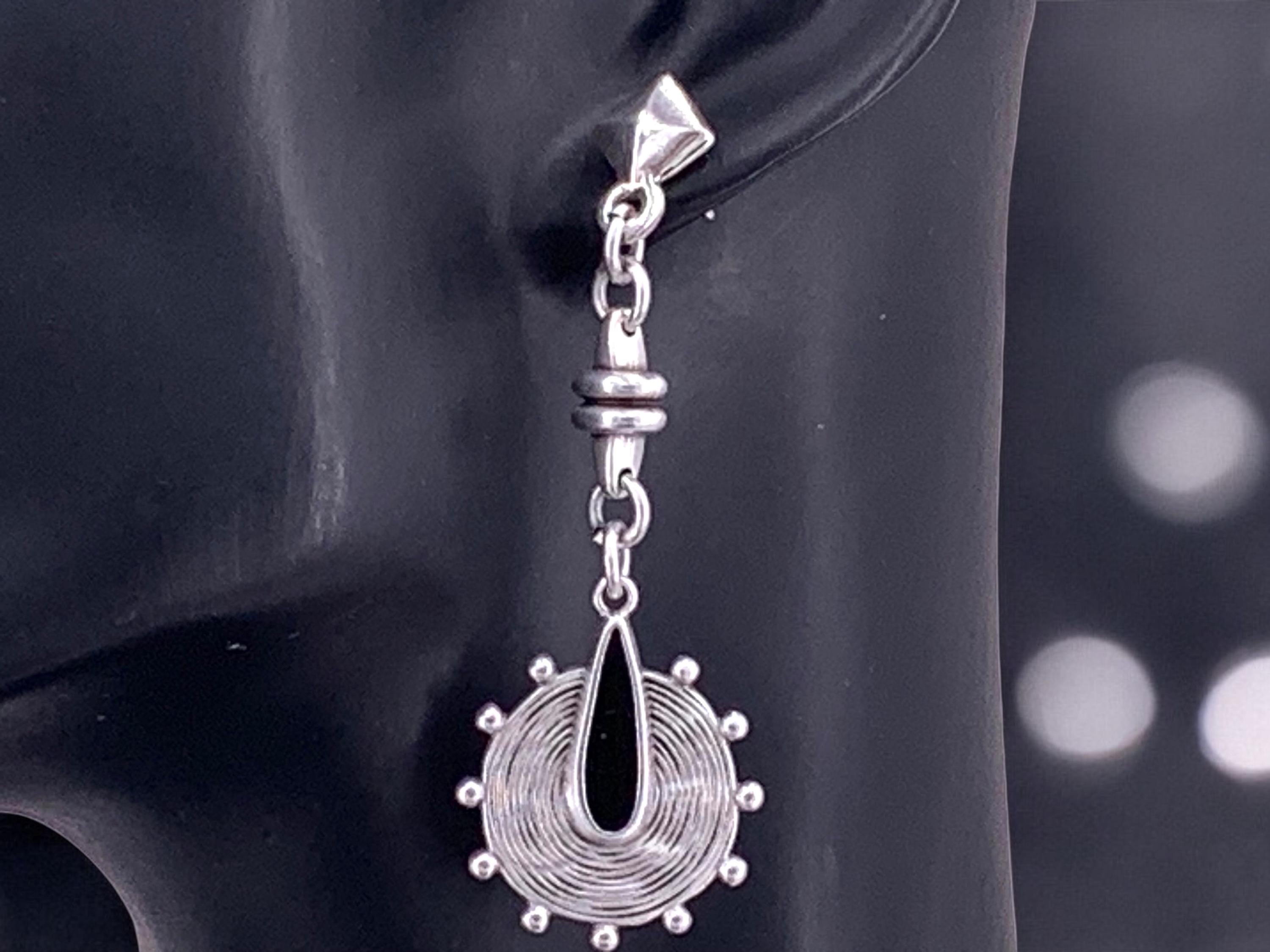 Long drop silver plated Dangle tribal design earrings, Bohemian style jewelry