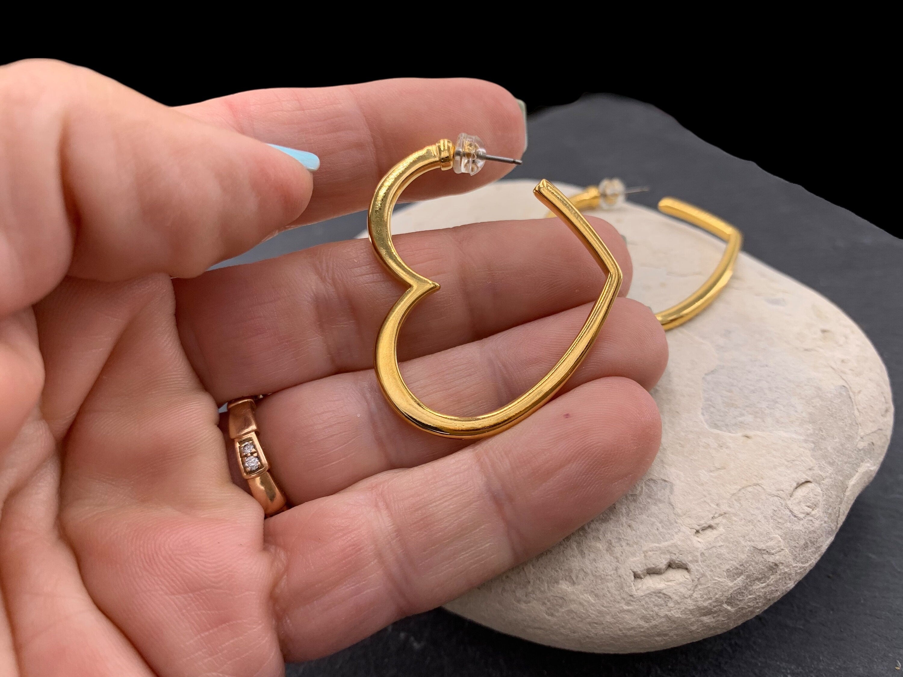 Large Heart shaped Hoop Earrings, Gold or Silver Plated , bold Everyday Jewelry