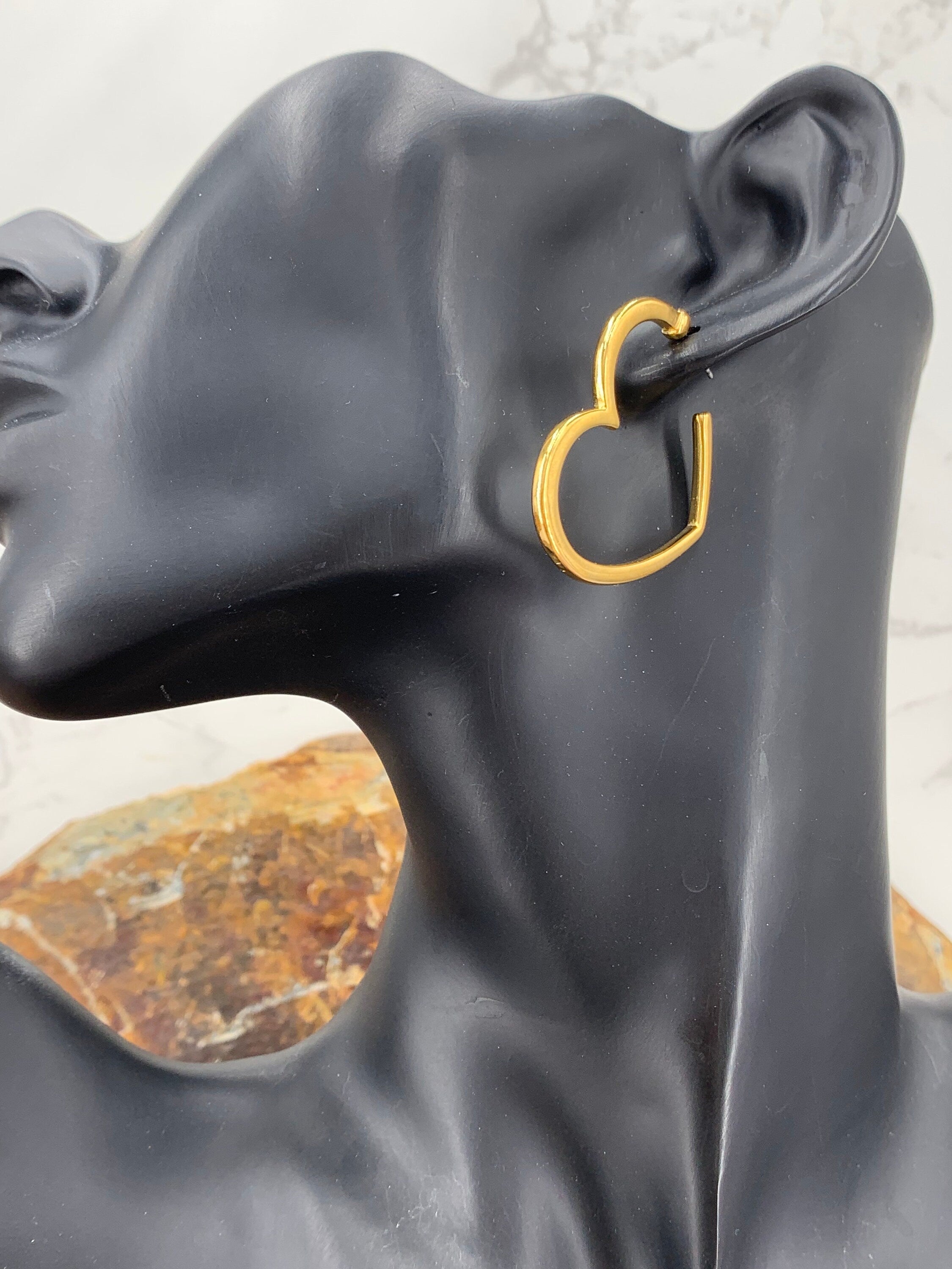 Large Heart shaped Hoop Earrings, Gold or Silver Plated , bold Everyday Jewelry