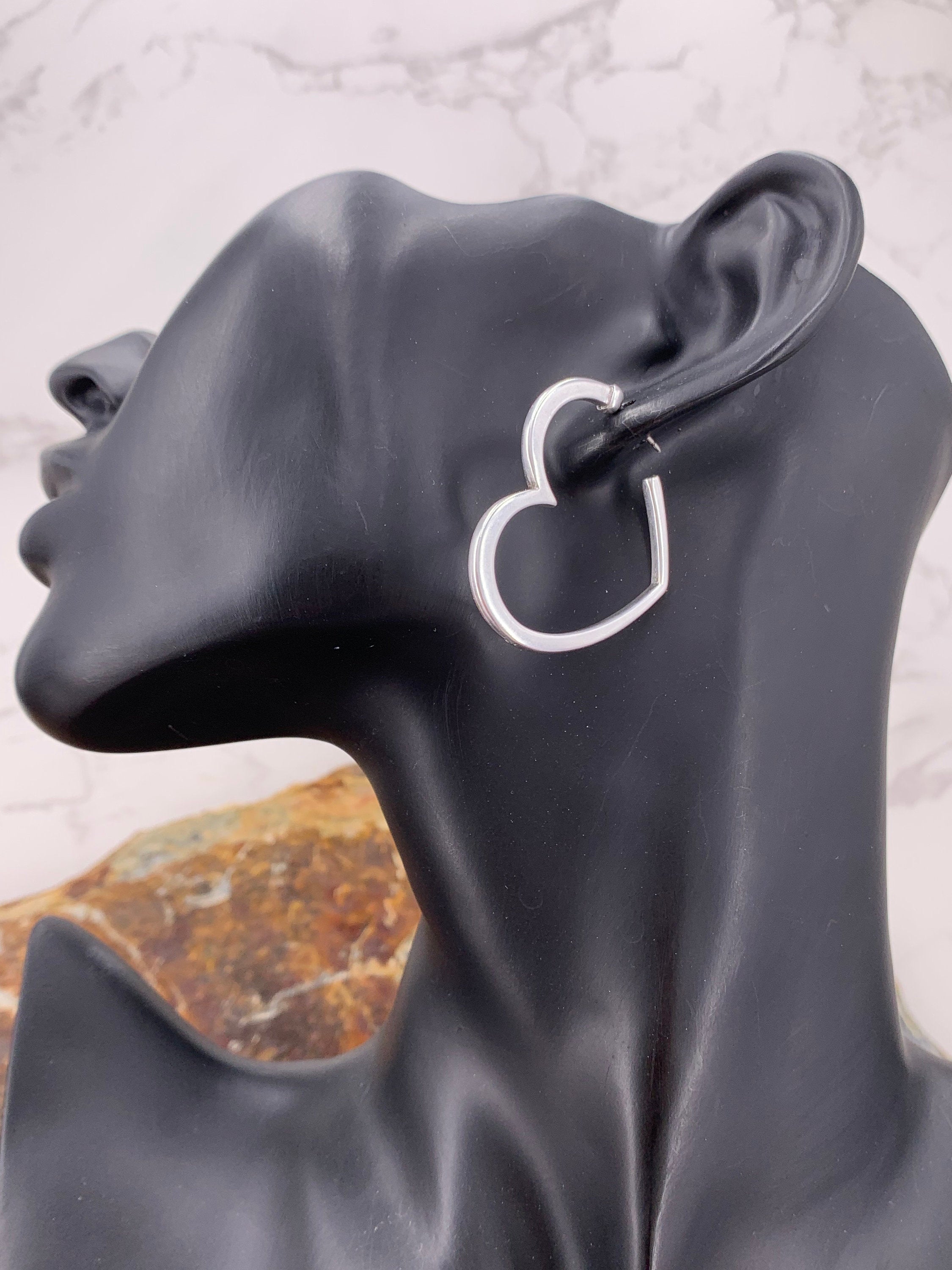 Large Heart shaped Hoop Earrings, Gold or Silver Plated , bold Everyday Jewelry