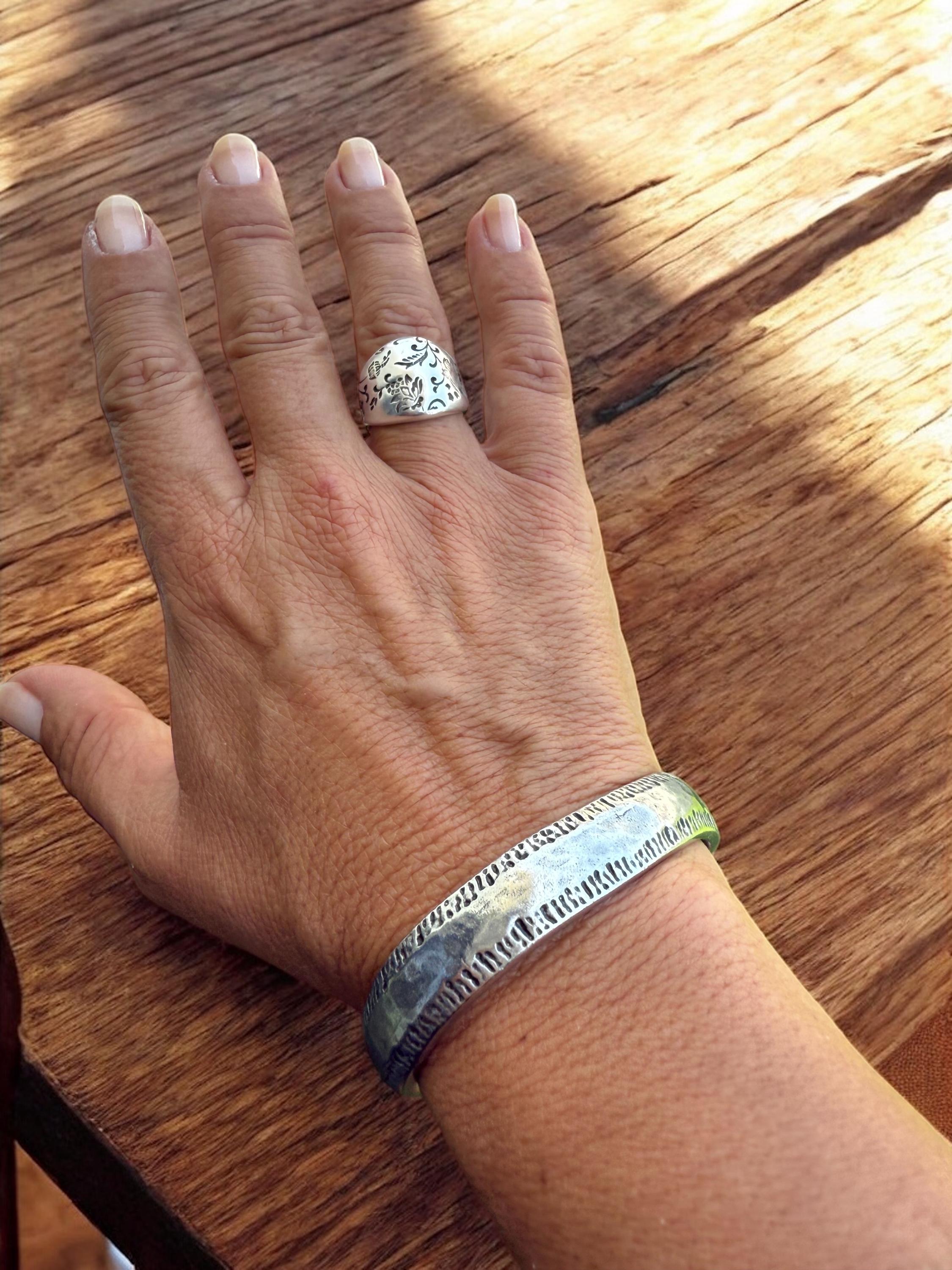 Adjustable Silver-Plated Brass Cuff – Unisex Handmade bold Bracelet - open bangle