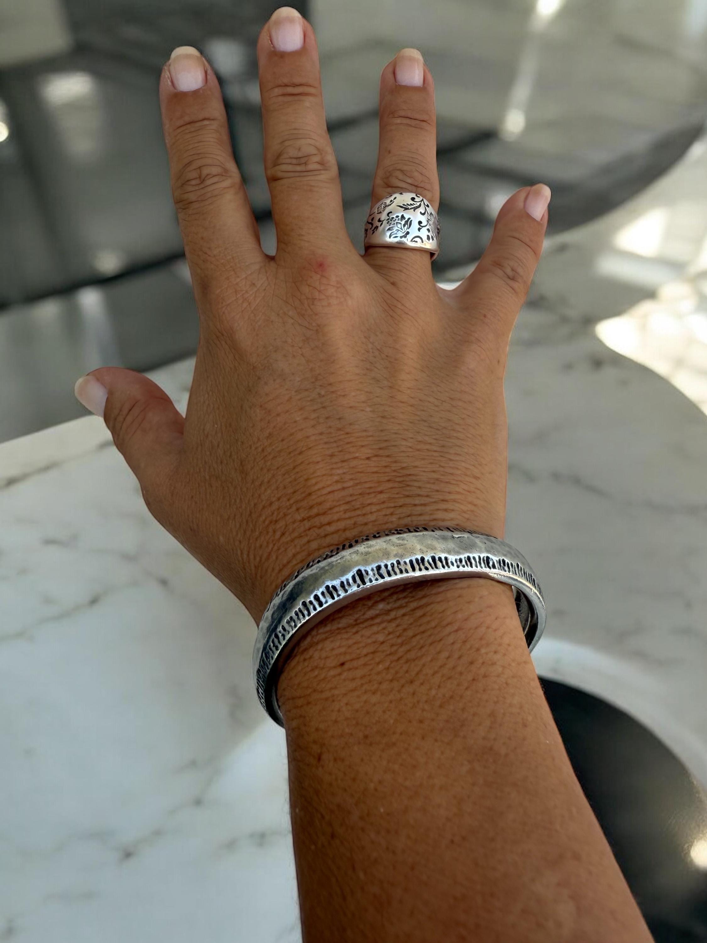 Adjustable Silver-Plated Brass Cuff – Unisex Handmade bold Bracelet - open bangle