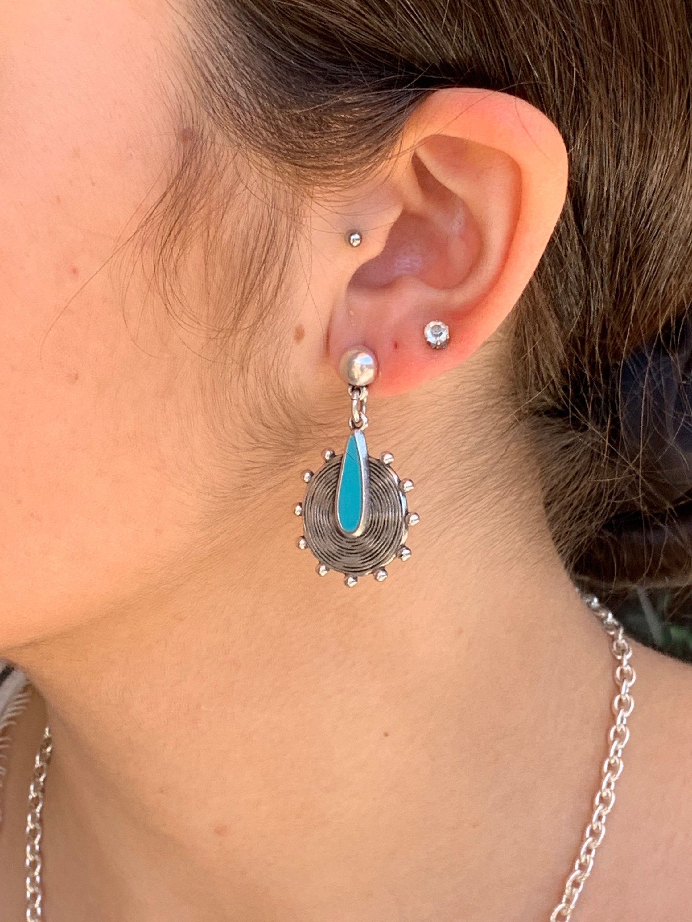 Bohemian Turkish silver dropped engraved earring