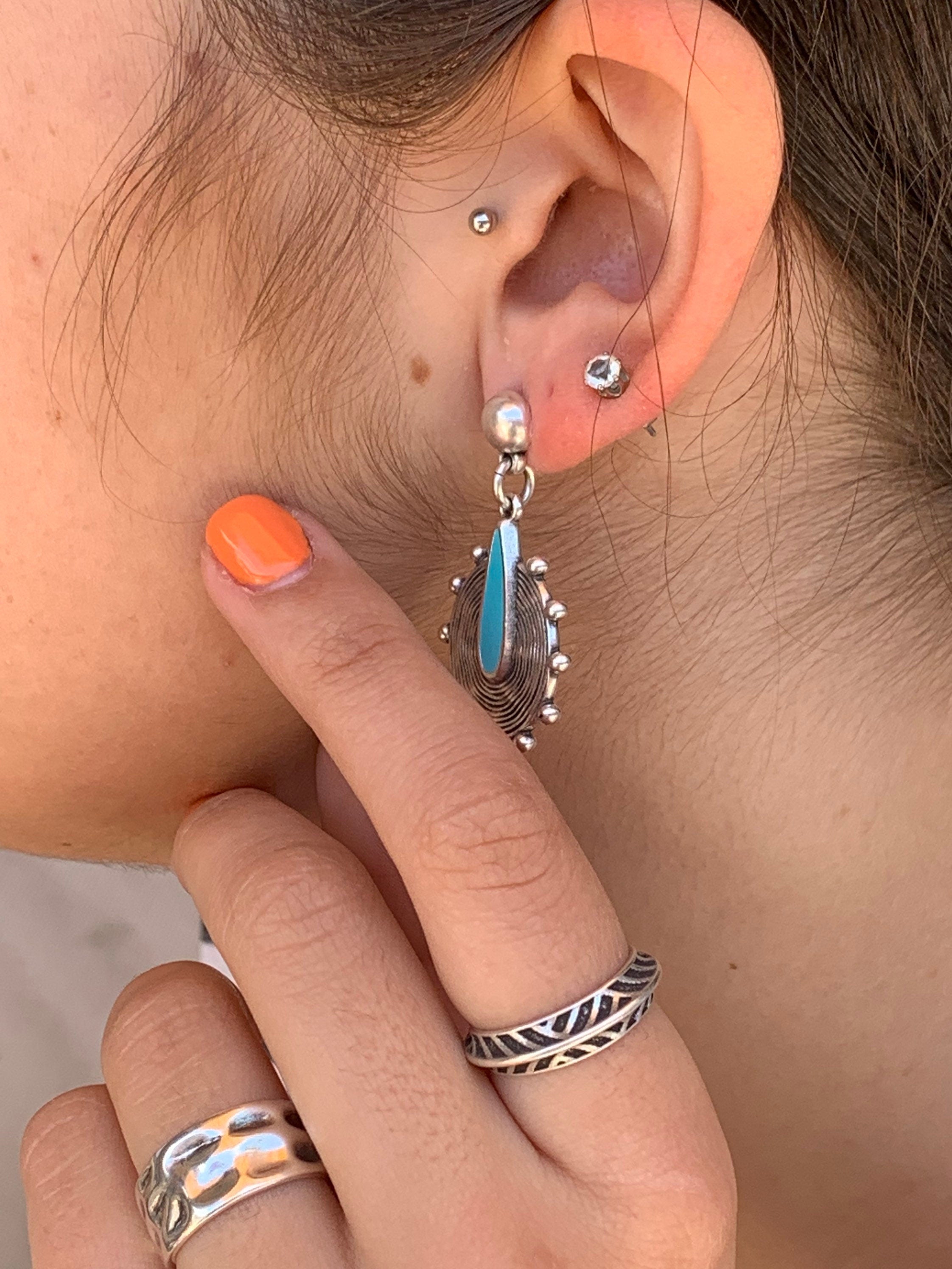 Bohemian Turkish silver dropped engraved earring