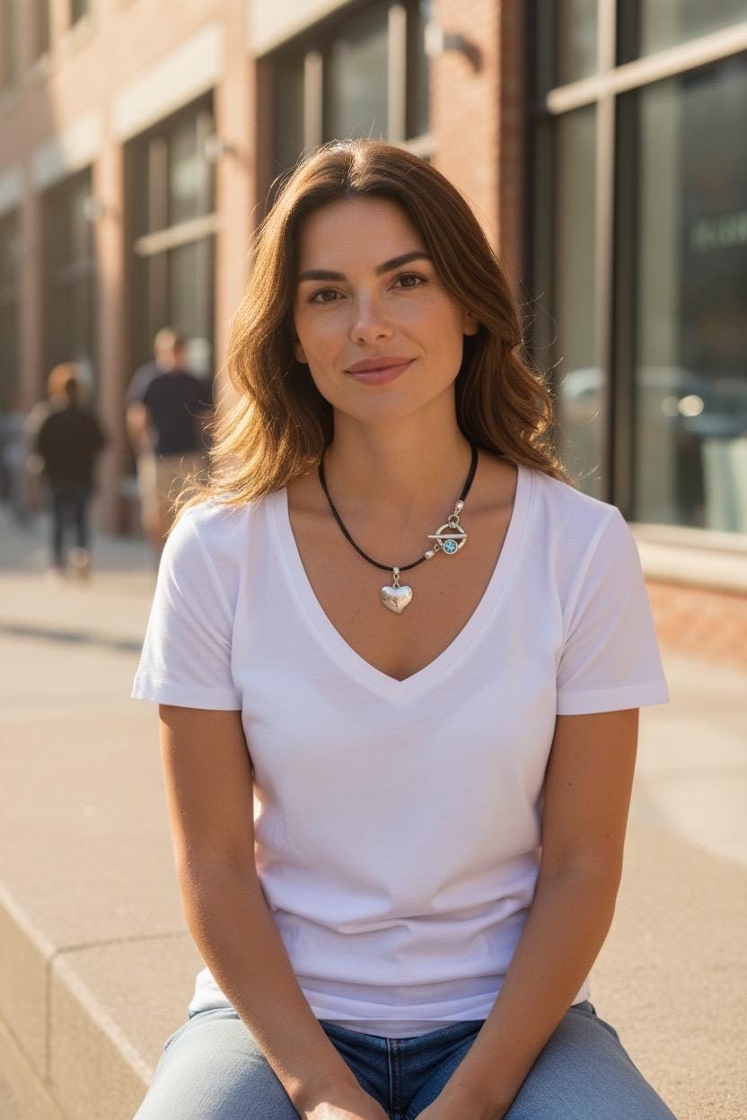 Heart Pendant Leather Necklace, Silver Toggle Clasp with Swarovski Crystal, Bohemian style
