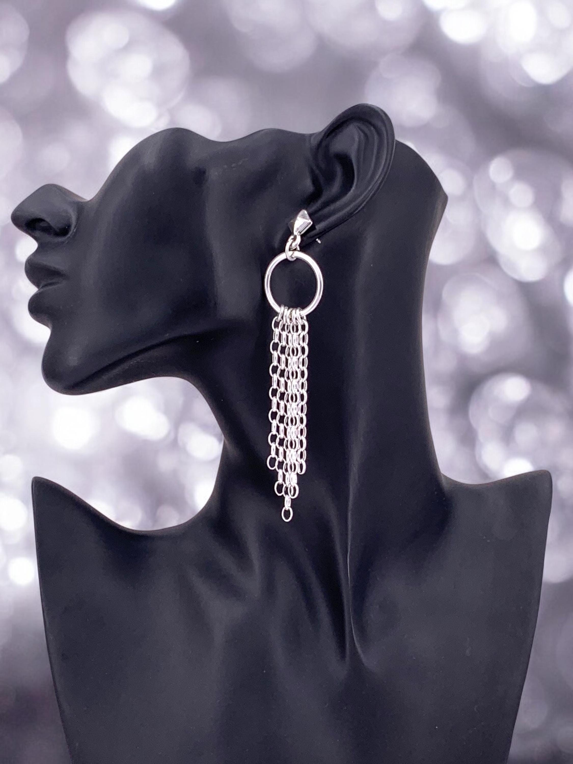 Very Long Multi-Chain Earrings – Chunky Silver Dangles – Statement Cascade Design – Kukuri Jewelry