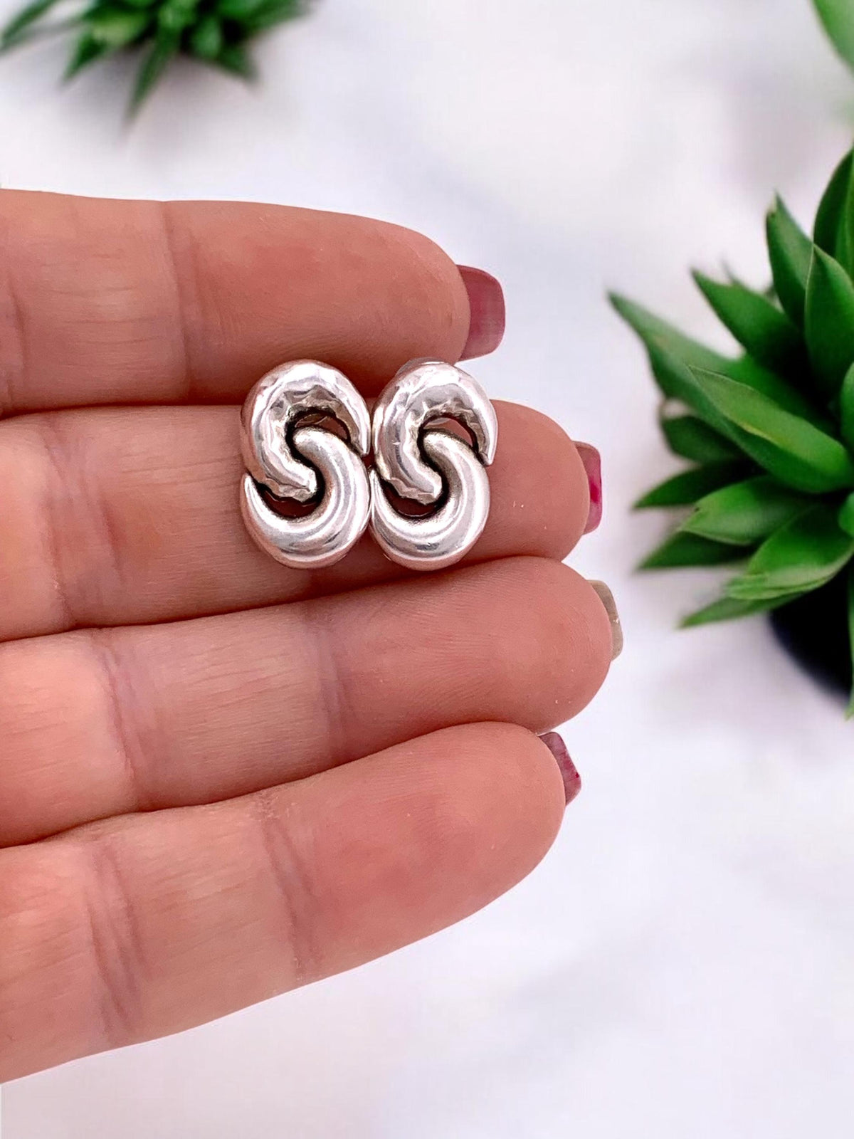 Silver Plated Infinity Stud Earrings, Chunky Dome Design