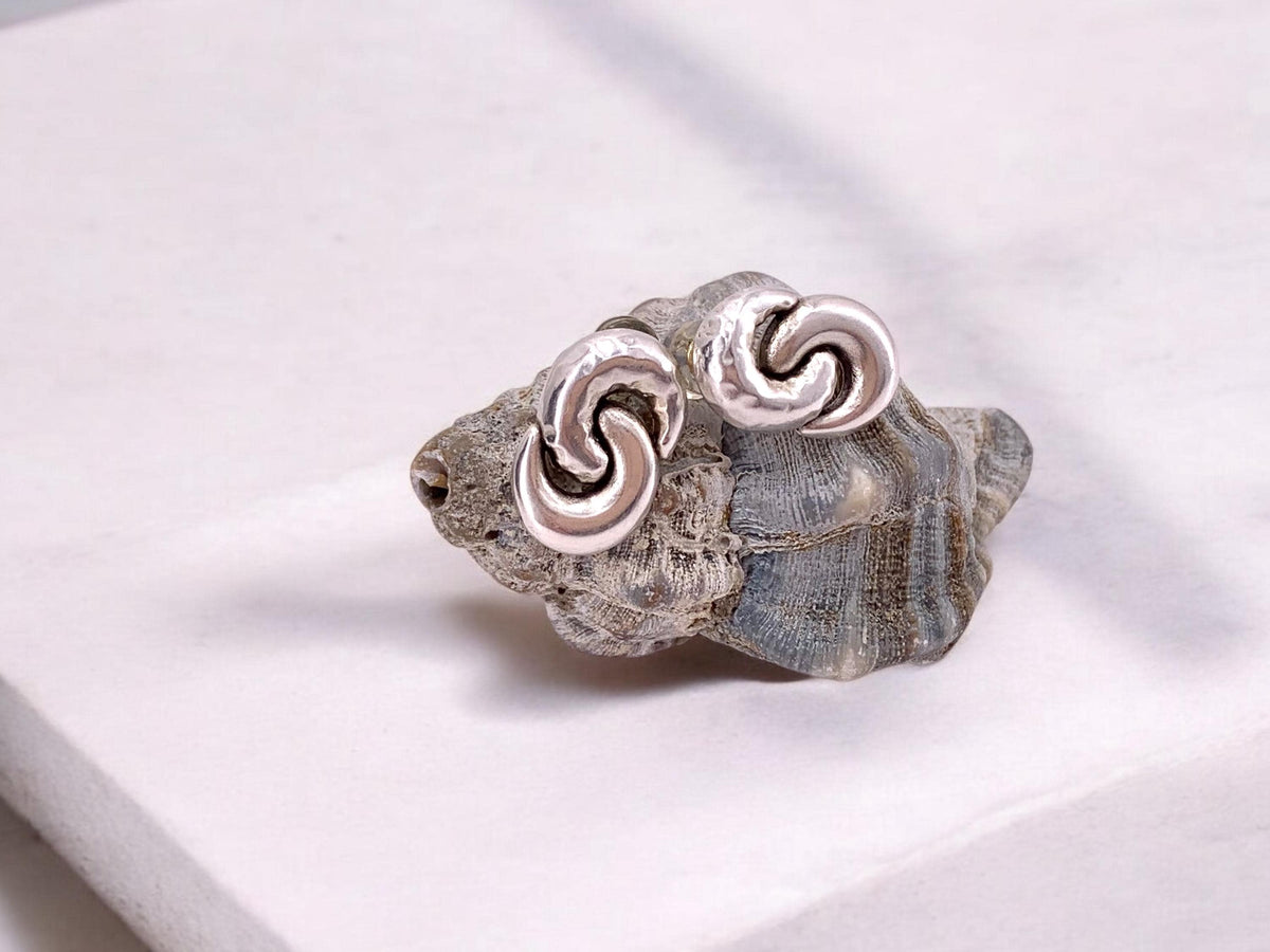 Silver Plated Infinity Stud Earrings, Chunky Dome Design