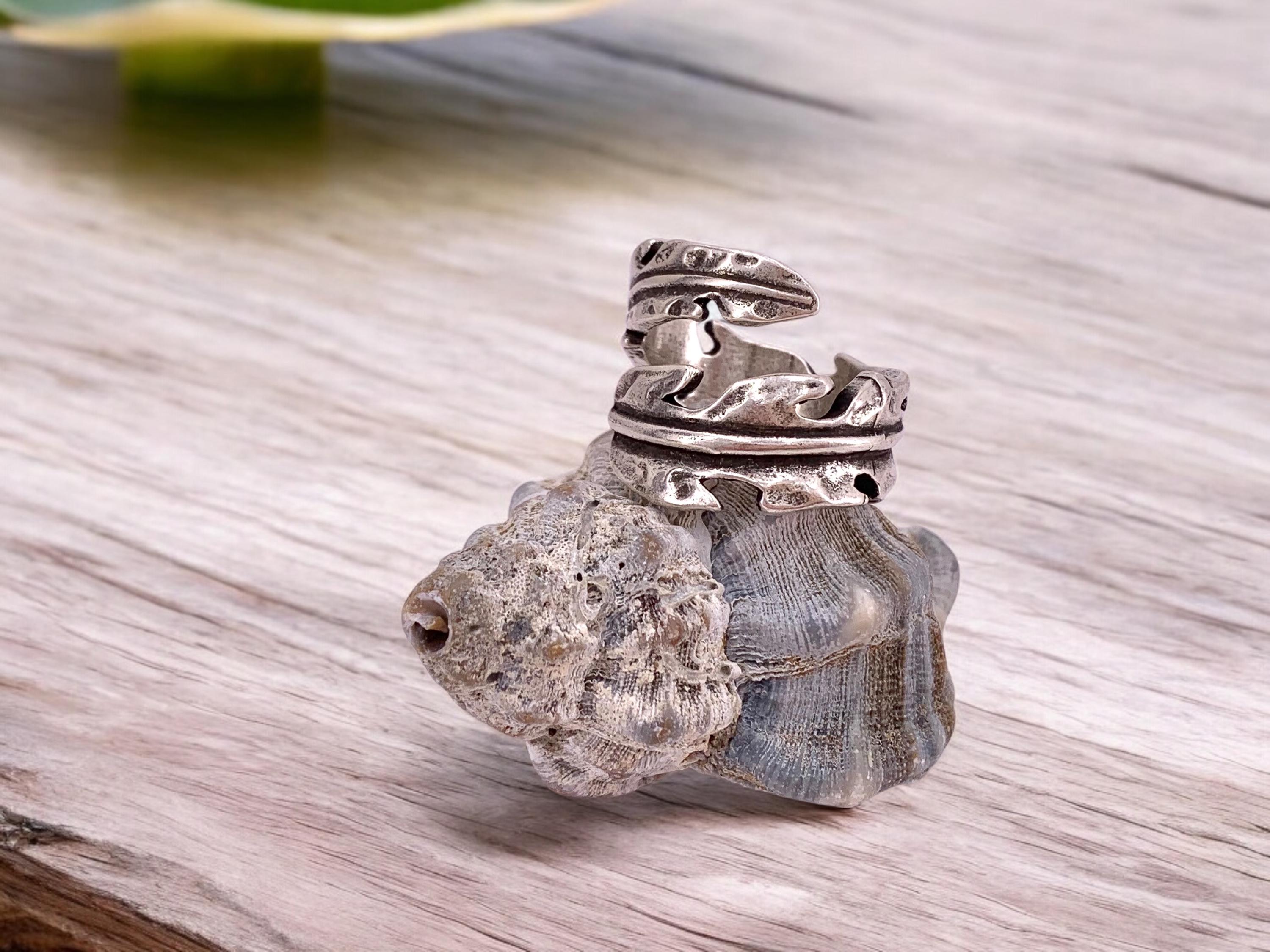 Chunky silver plated wrap leaf shaped ring, open band organic jewelry