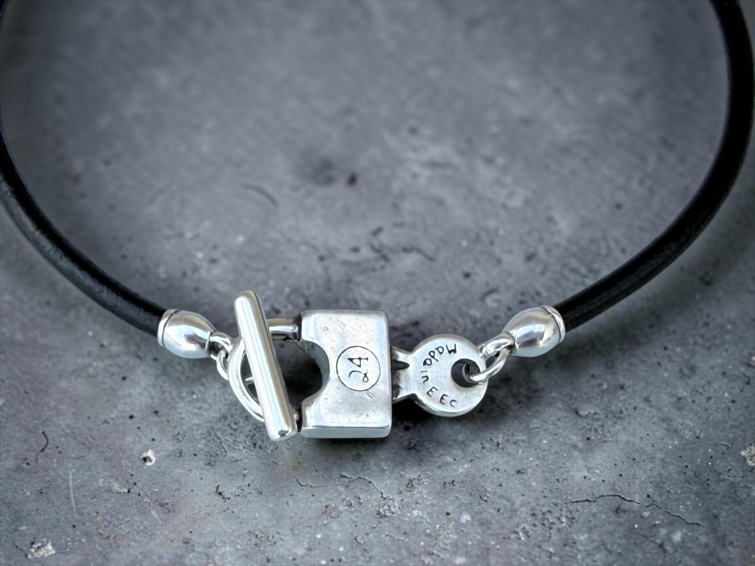 Handmade Leather Choker Necklace, Padlock Toggle Clasp, Rock Boho Style