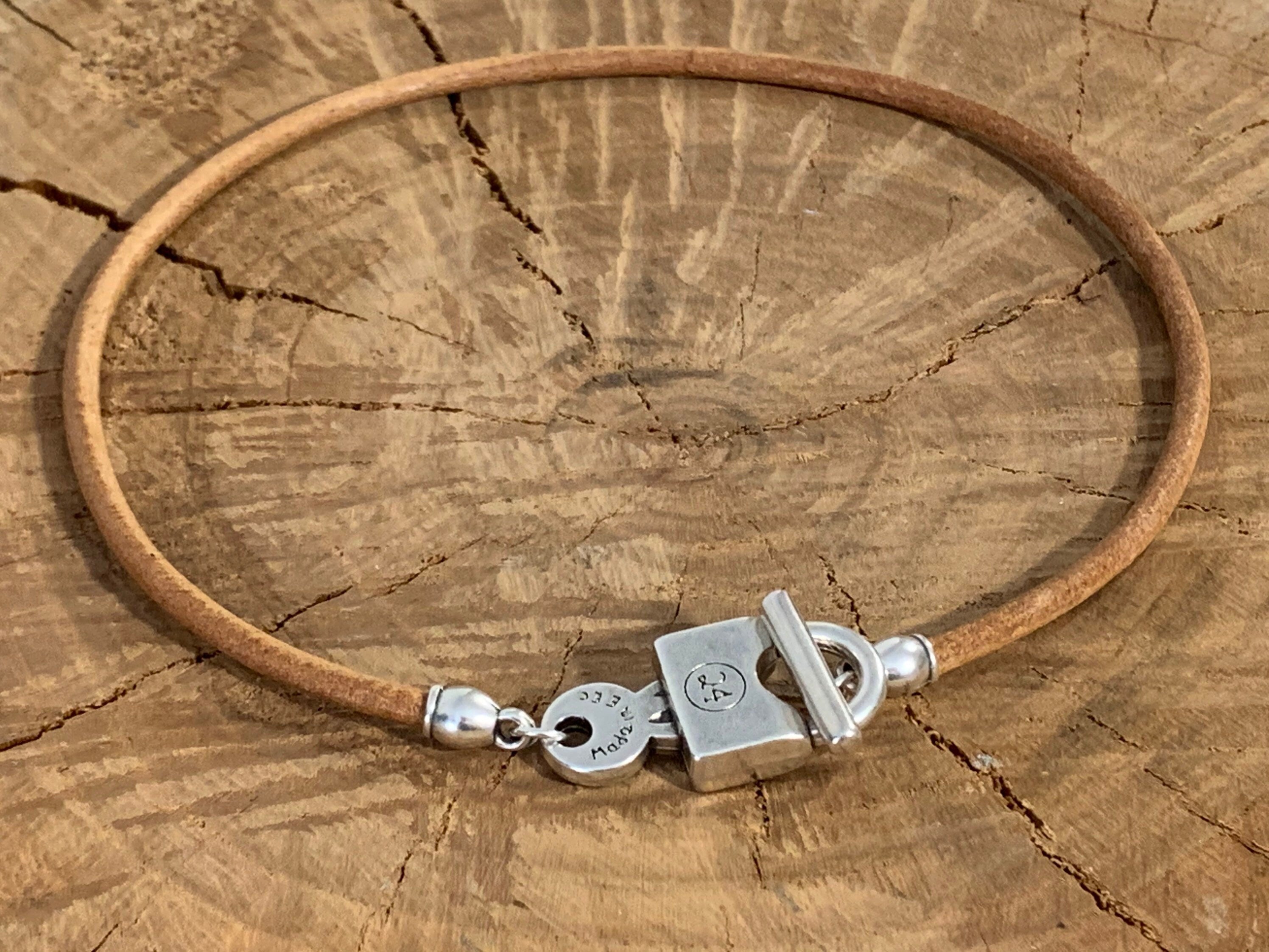 Handmade Leather Choker Necklace, Padlock Toggle Clasp, Rock Boho Style