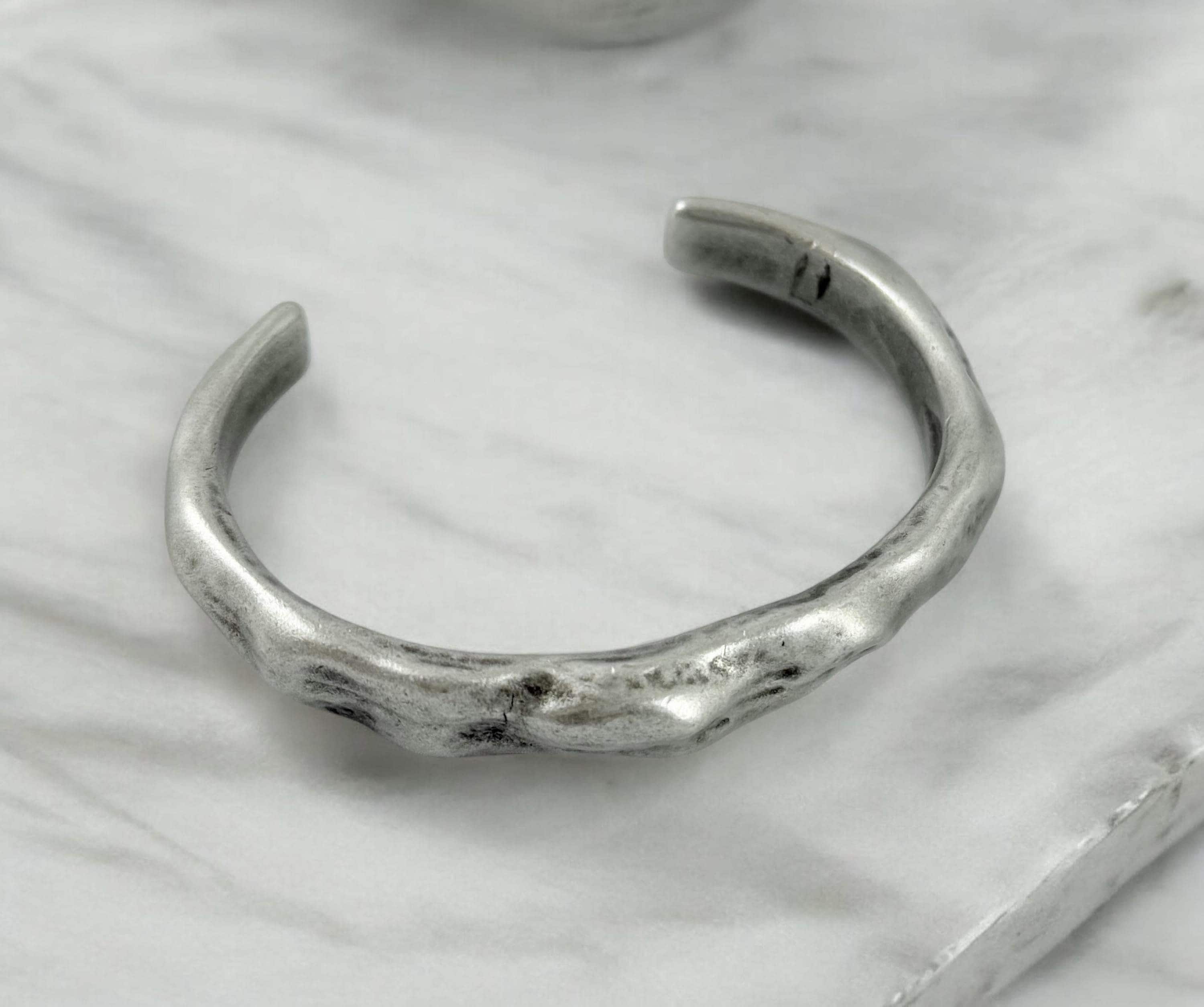 Chunky hammered unisex silver open cuff, vintage bold rock style, adjustable  bangle, handmade jewelry