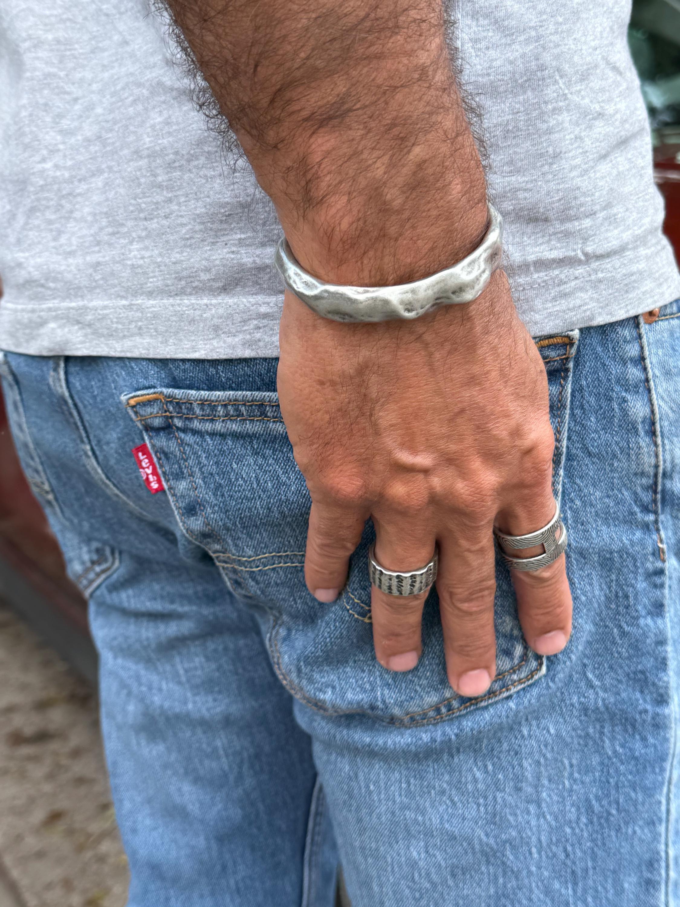 Chunky hammered unisex silver open cuff, vintage bold rock style, adjustable  bangle, handmade jewelry