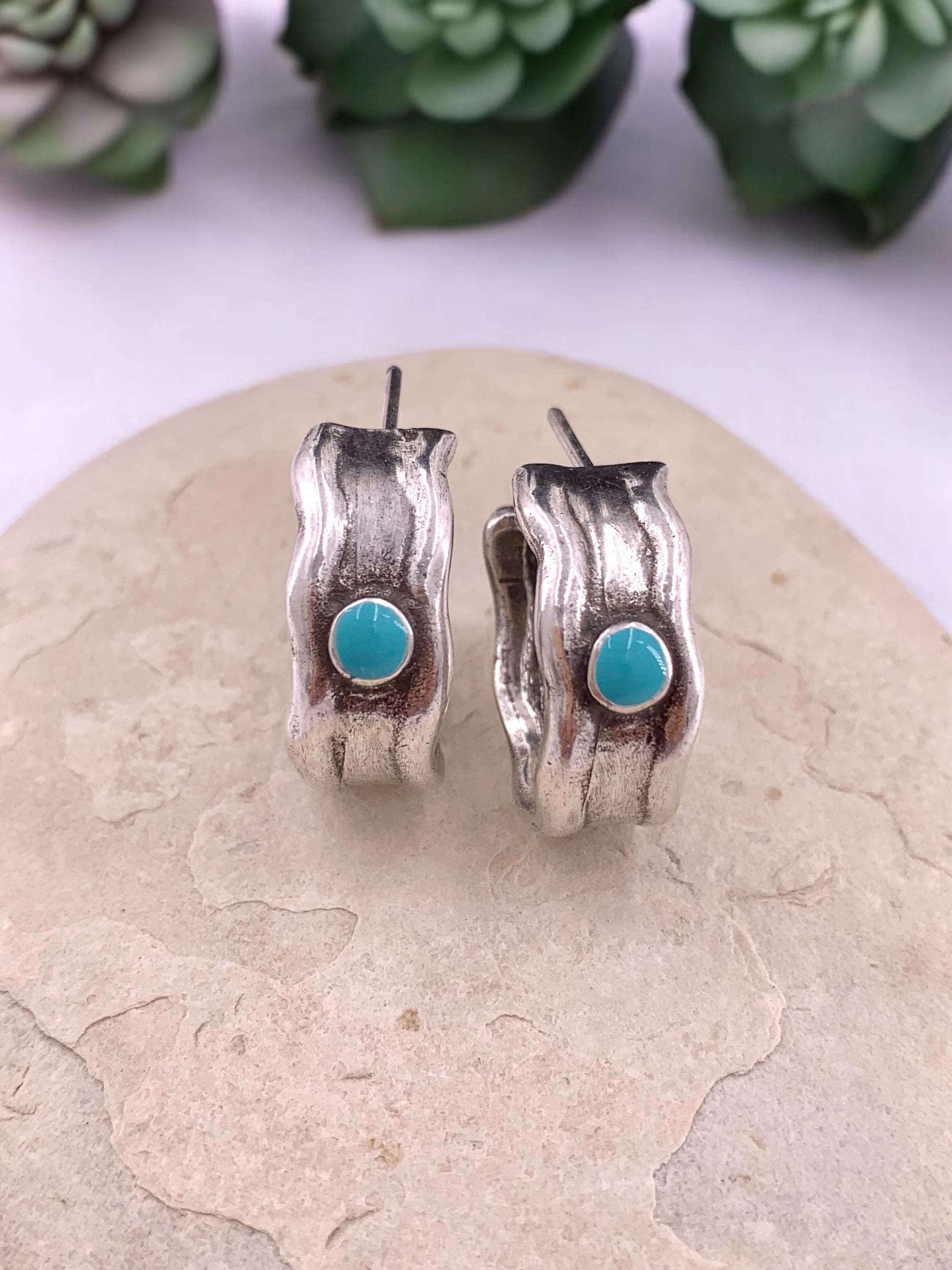 Chunky silver hammered hoops earrings, bohemian bold jewelry