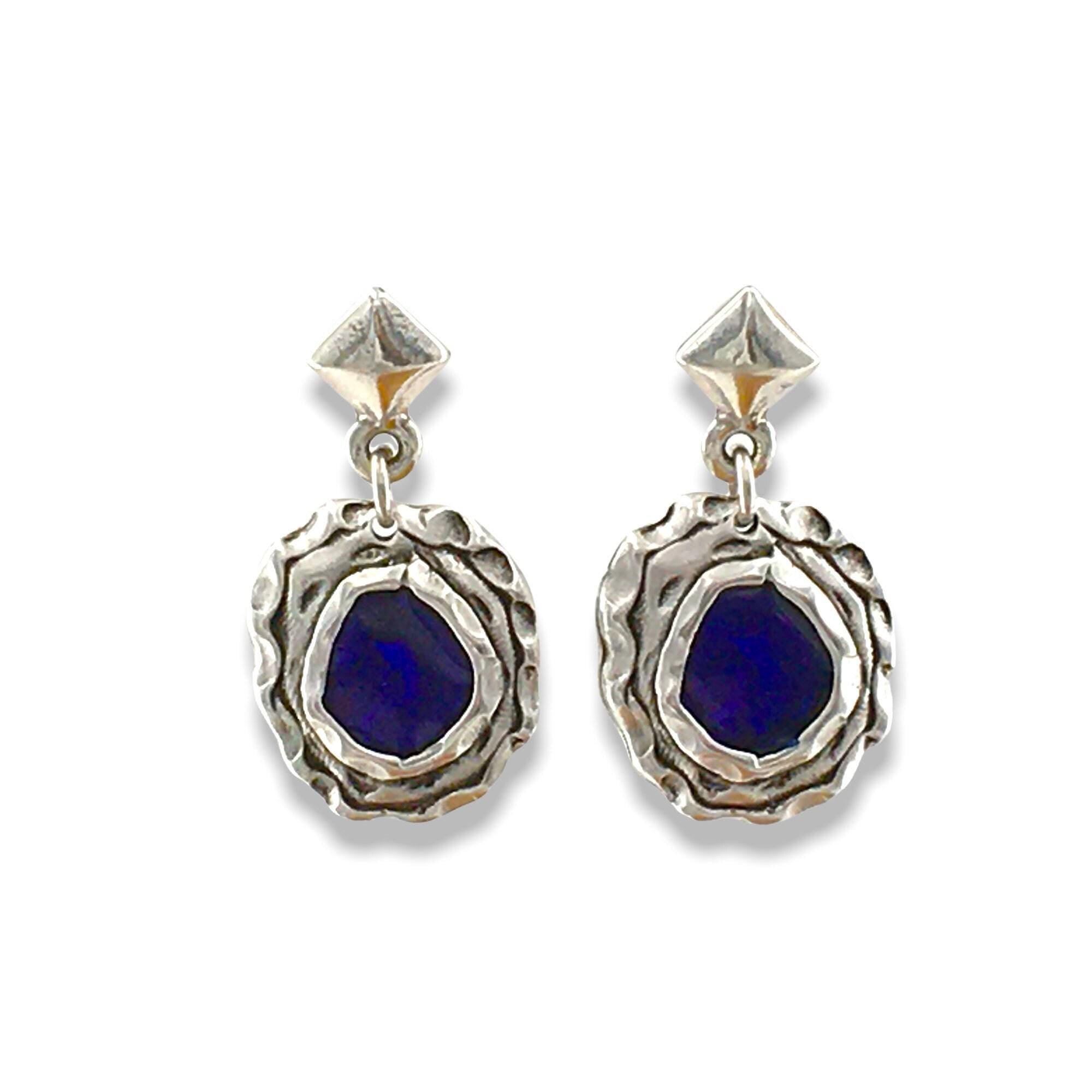 Statement pendant blue earrings- dangling pendant party  studs