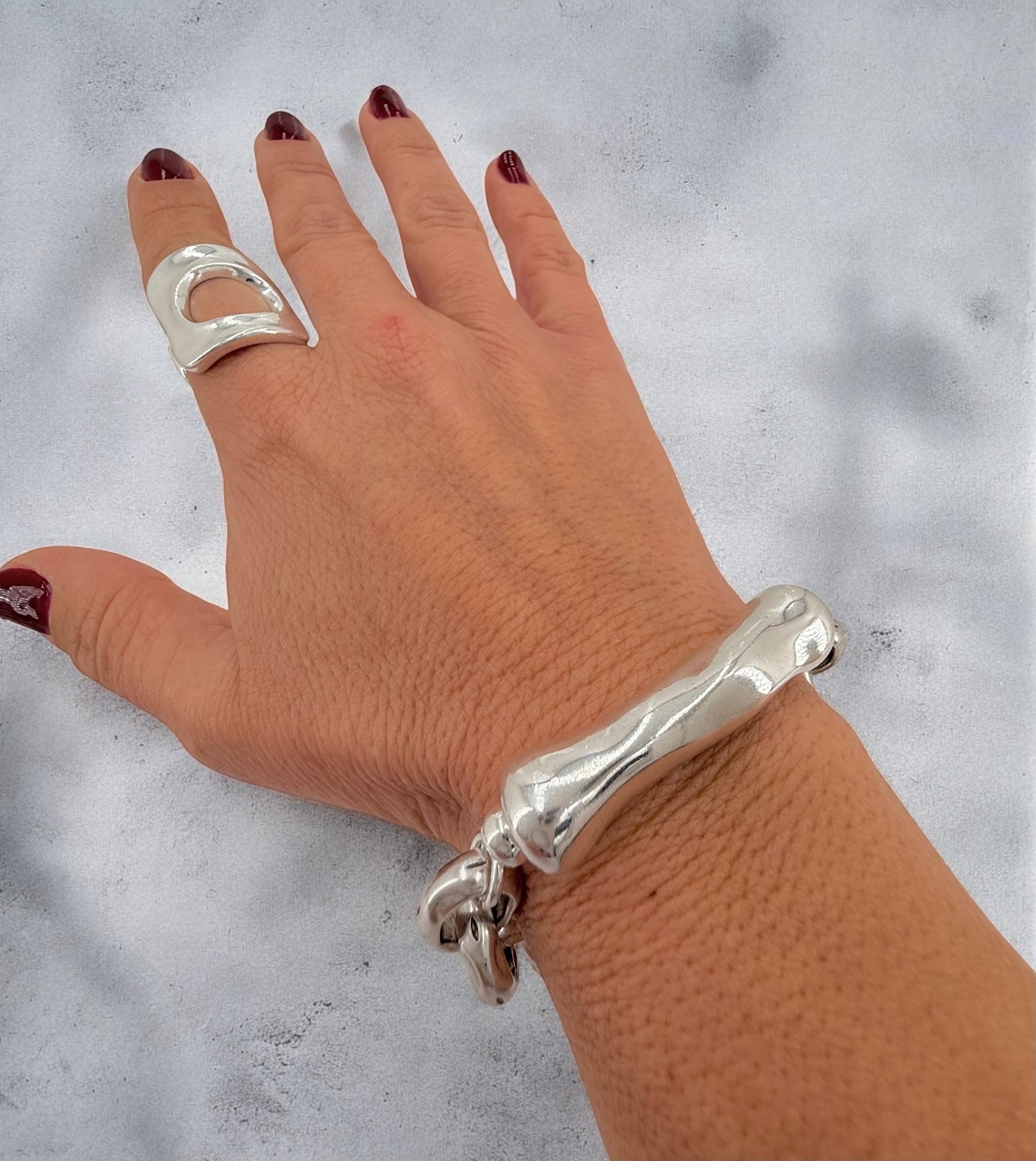 Chunky silver bracelet, tube bracelet, silver bold bracelet, silver chain bracelet, thick link bracelet, , statement bracelet