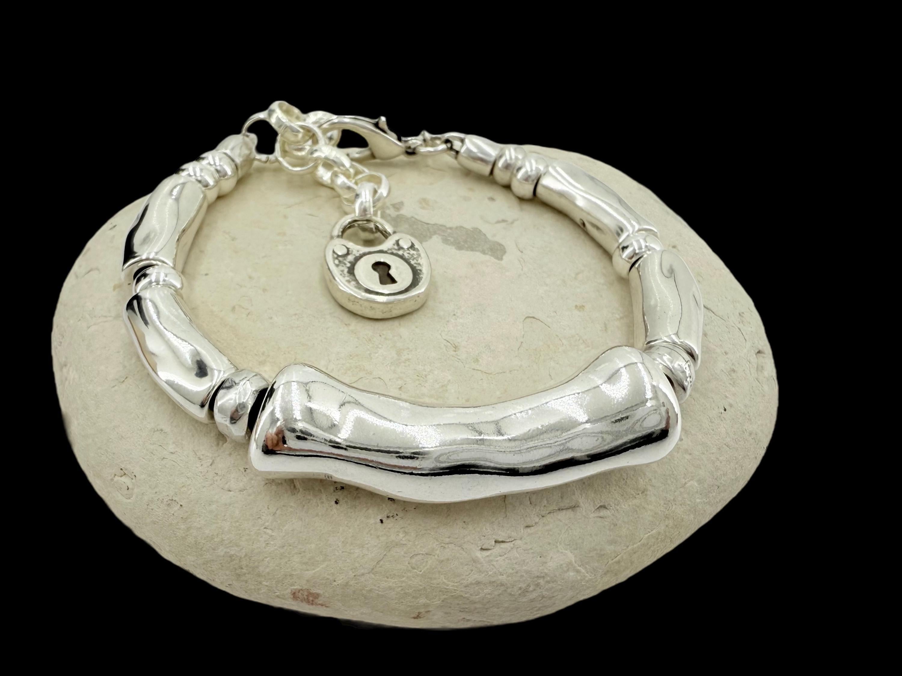 Silver thick tube chunky bracelet, bold adjustable  cuff, sculptural design