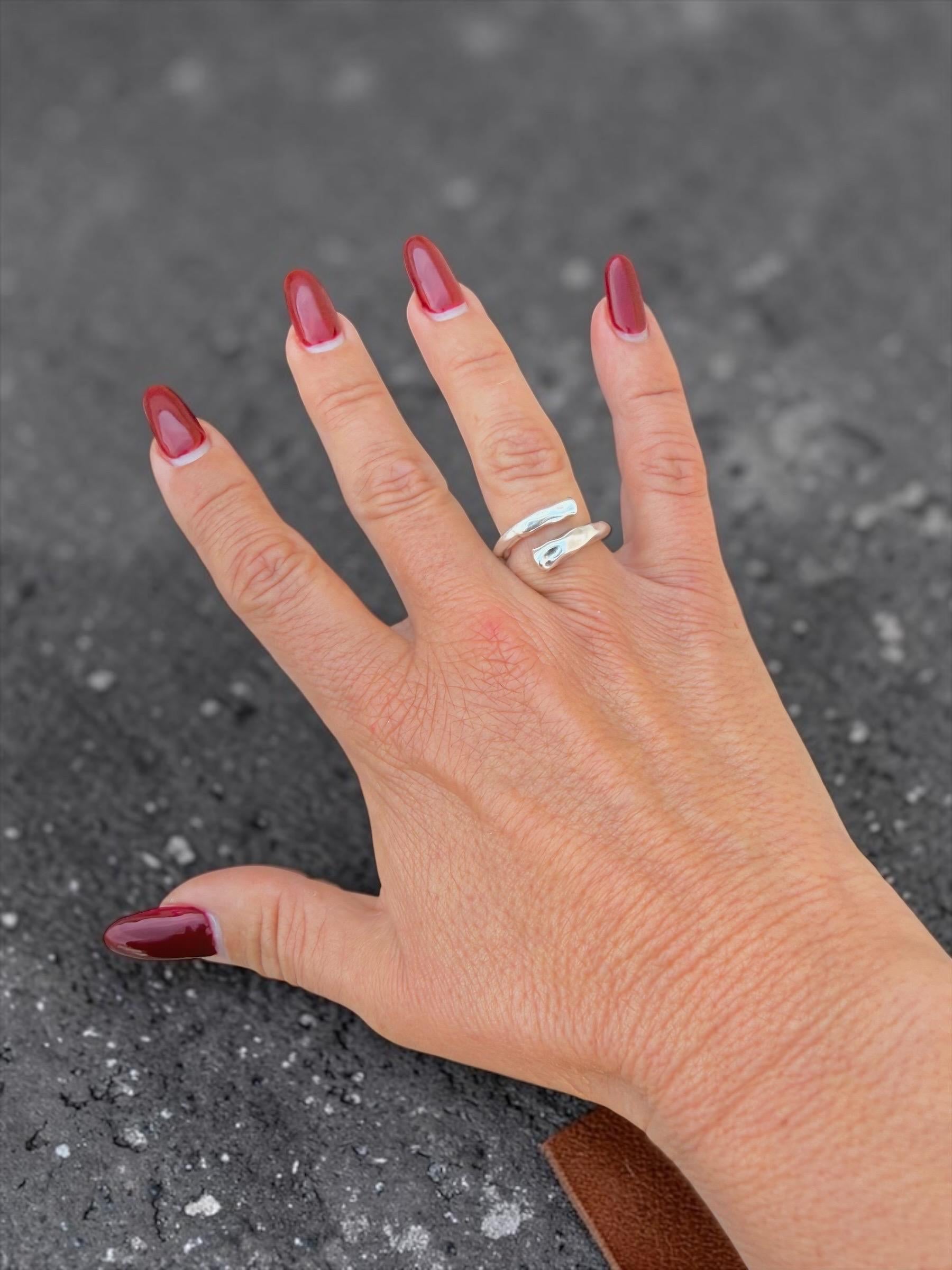 Wrap hammered open chunky silver ring, bold design, rock style jewelry