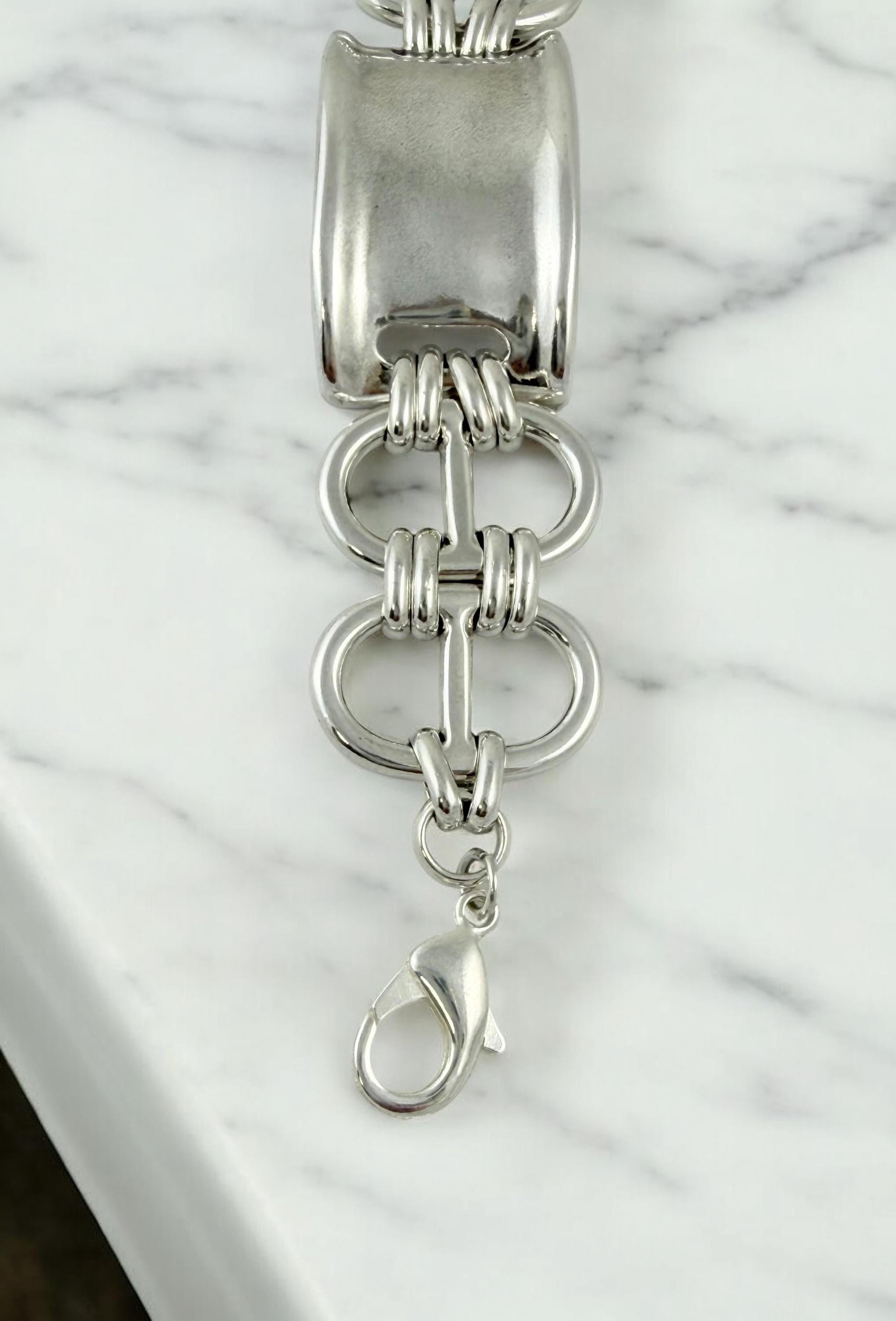 Brazalete de plata macizo – cadena industrial llamativa – joyería llamativa y de gran peso – joyería kukuri