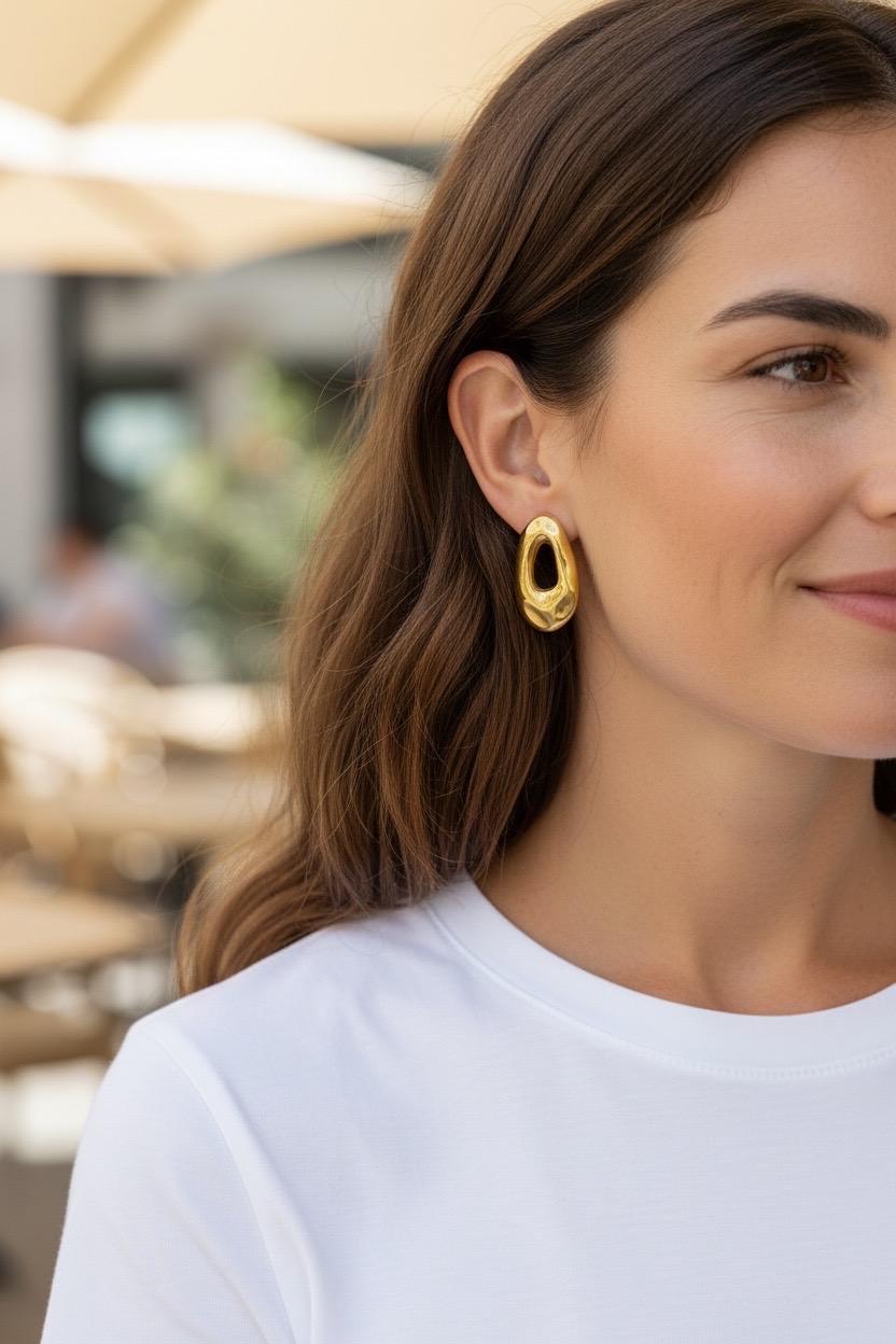 Gold plated organic shape earrings modern sculptural lightweight earrings