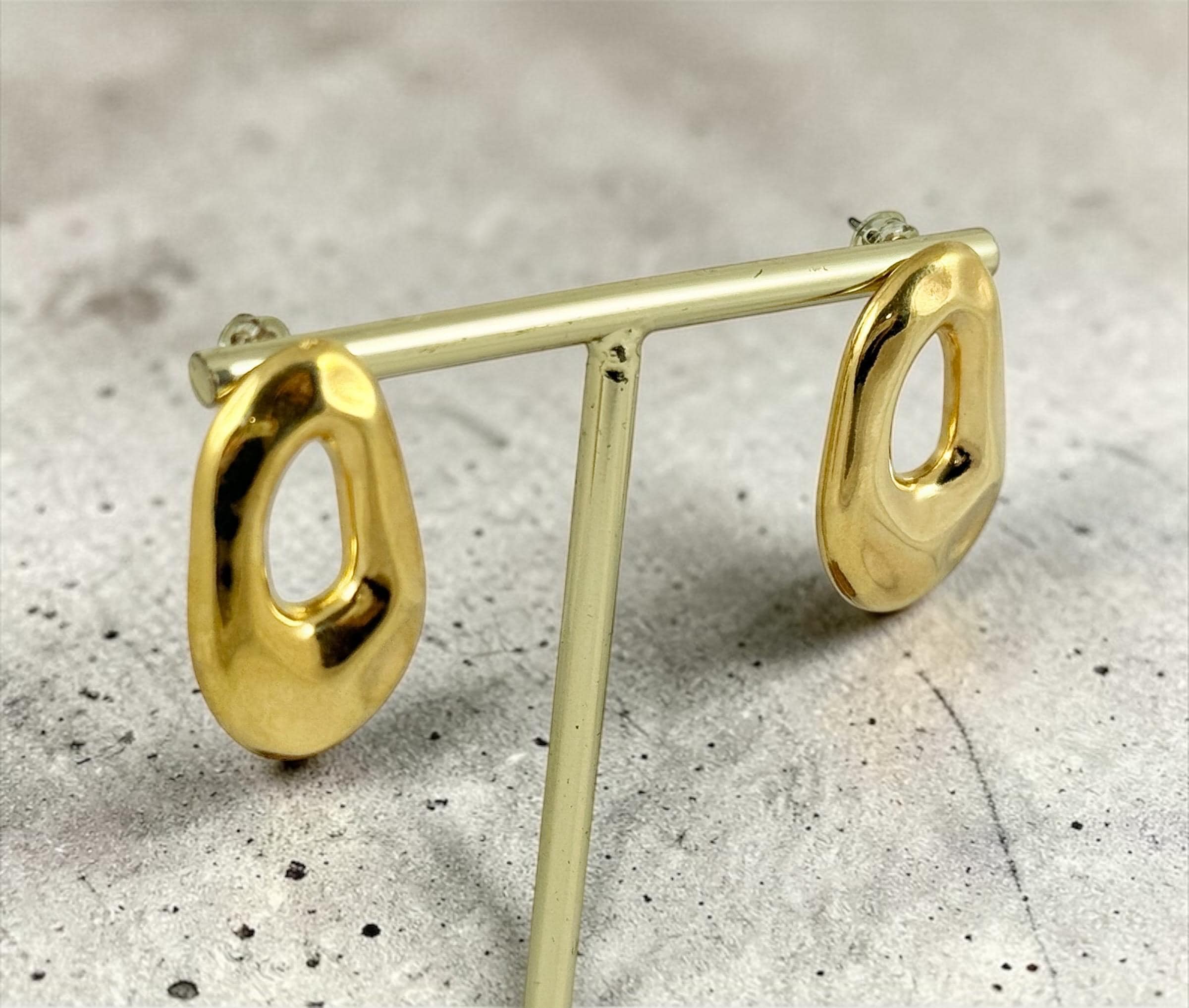 Gold plated organic shape earrings modern sculptural lightweight earrings