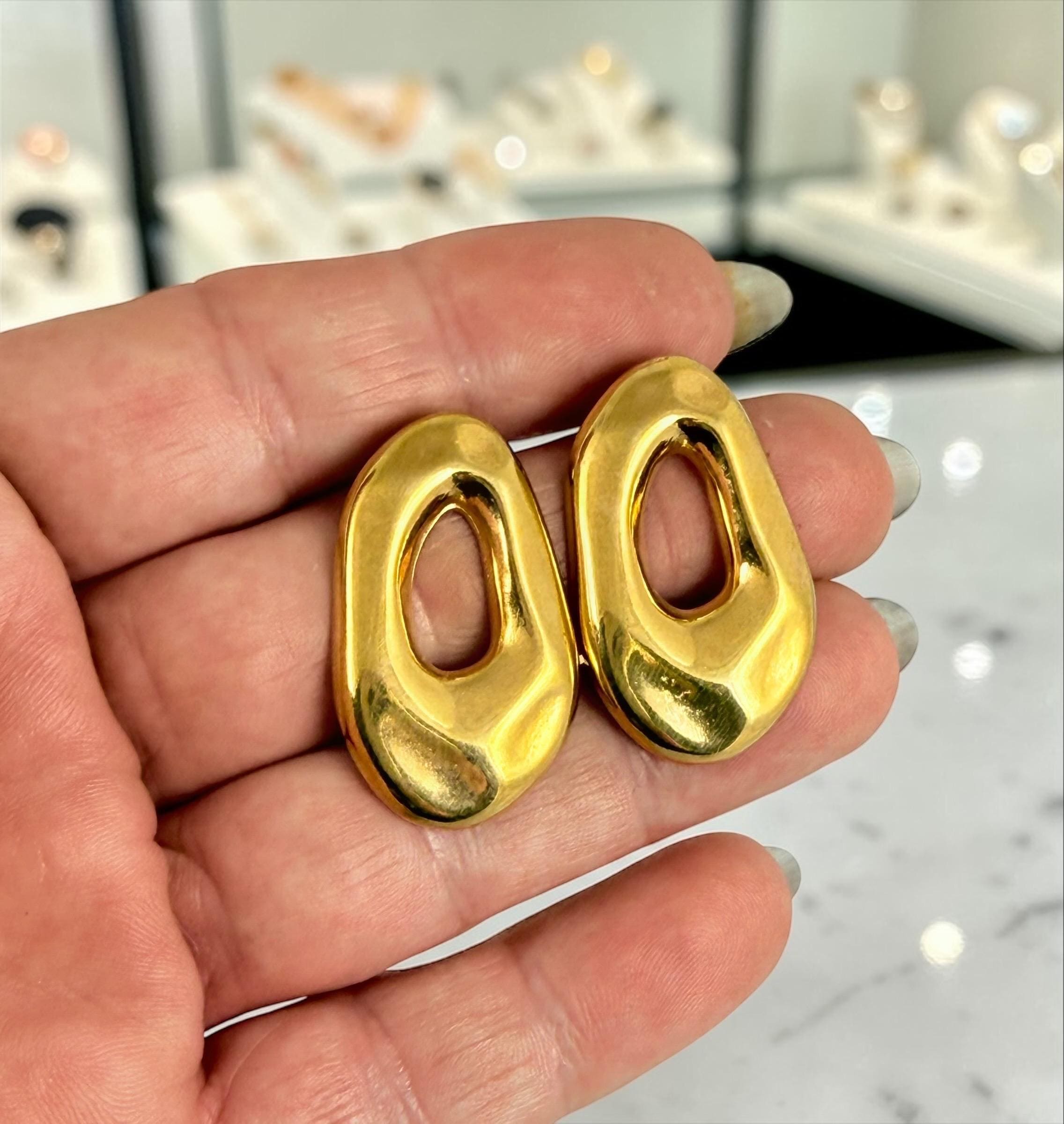 Gold plated organic shape earrings modern sculptural lightweight earrings