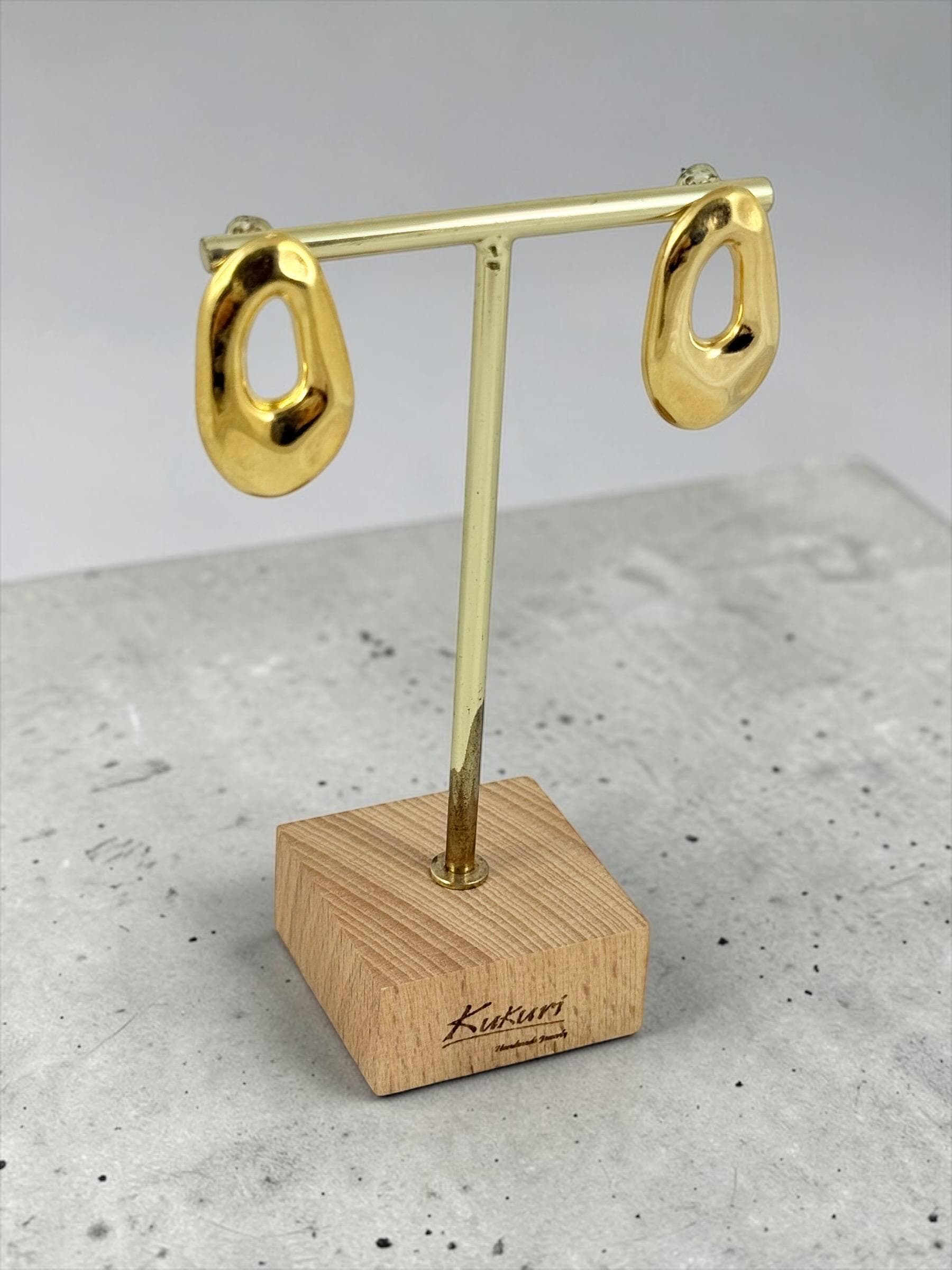 Gold plated organic shape earrings modern sculptural lightweight earrings