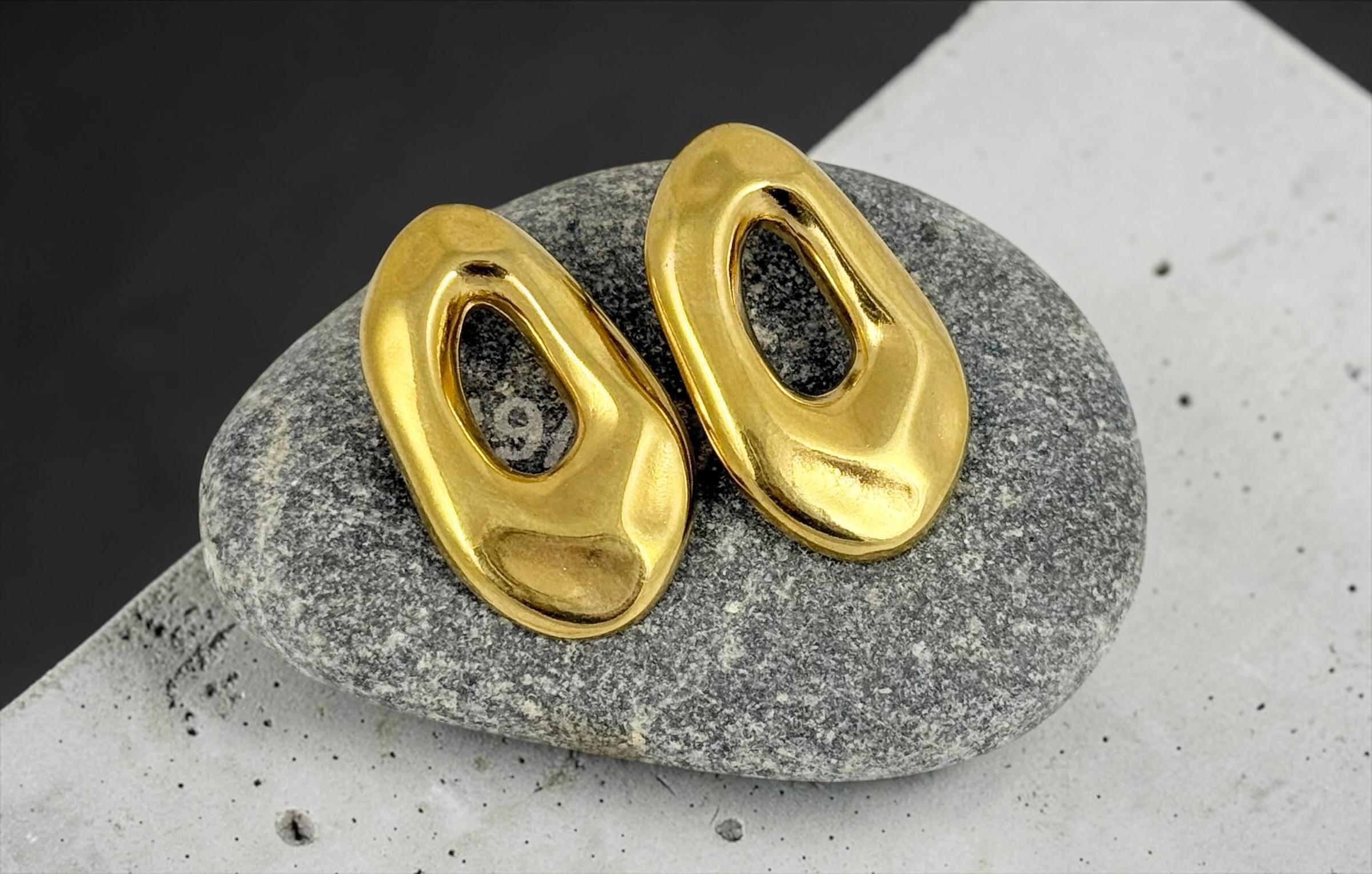 Gold plated organic shape earrings modern sculptural lightweight earrings