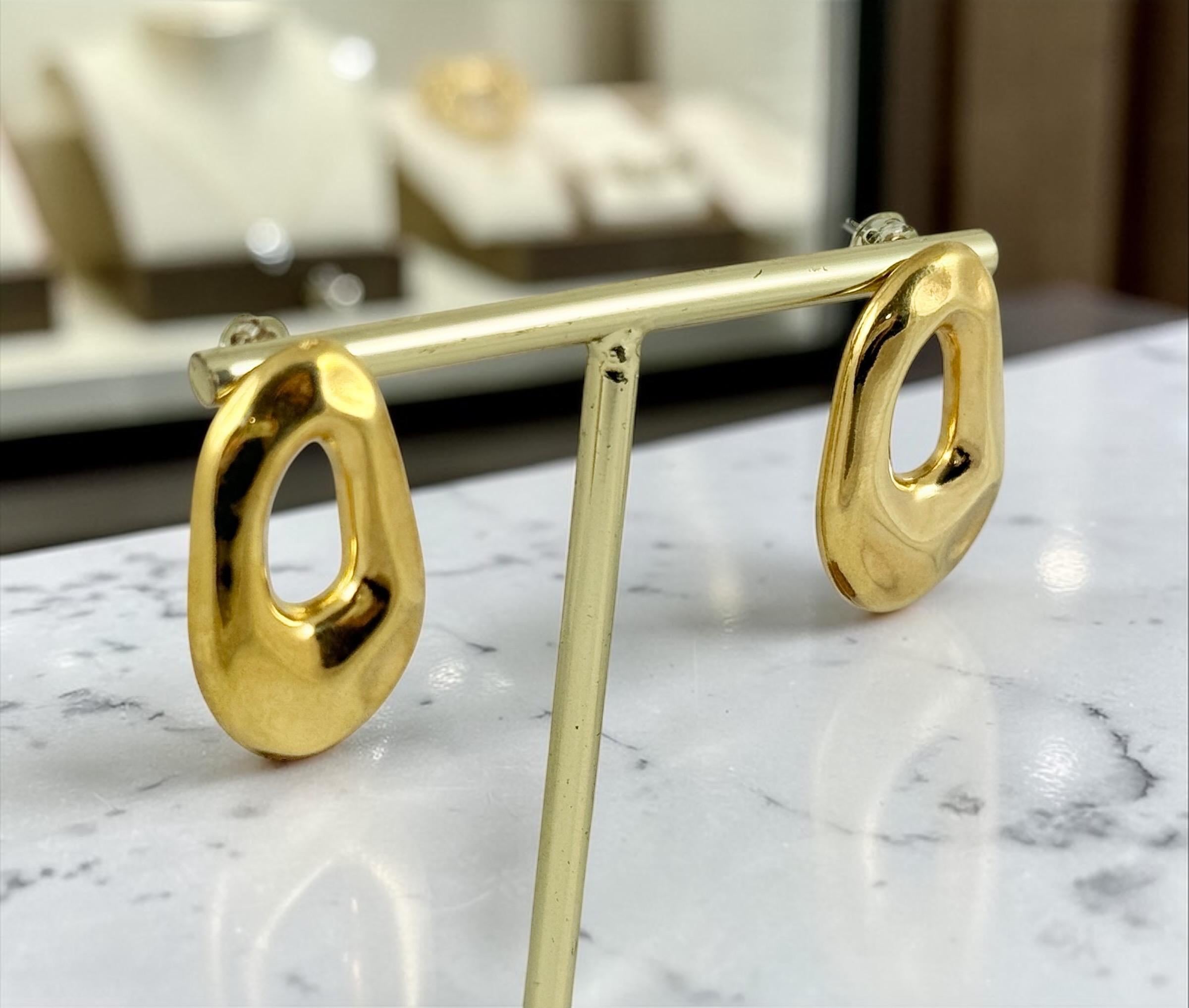 Gold plated organic shape earrings modern sculptural lightweight earrings
