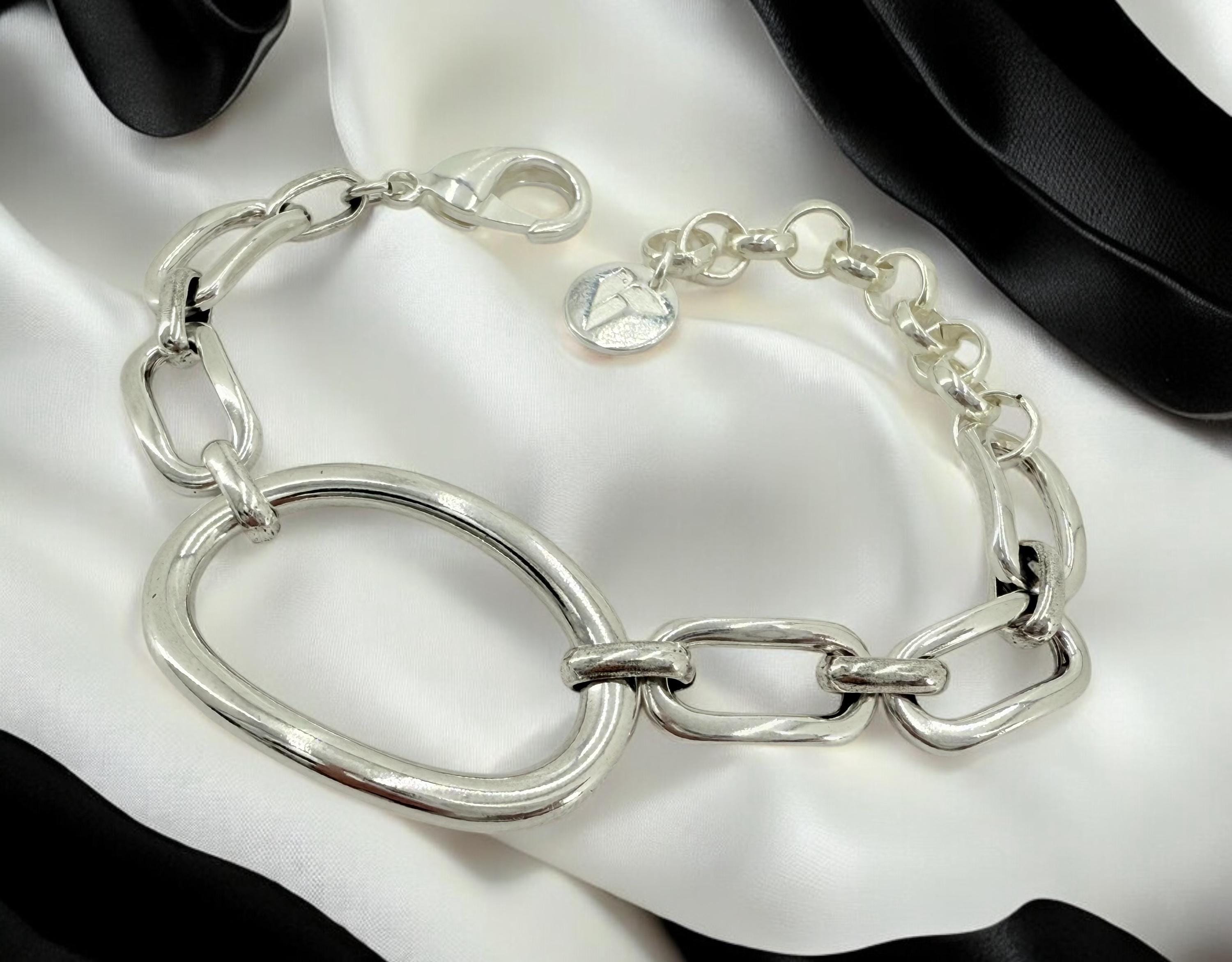 Chunky silver link bracelet – adjustable sculptural chain – handmade bold jewelry - exclusive design by kukuri jewelry