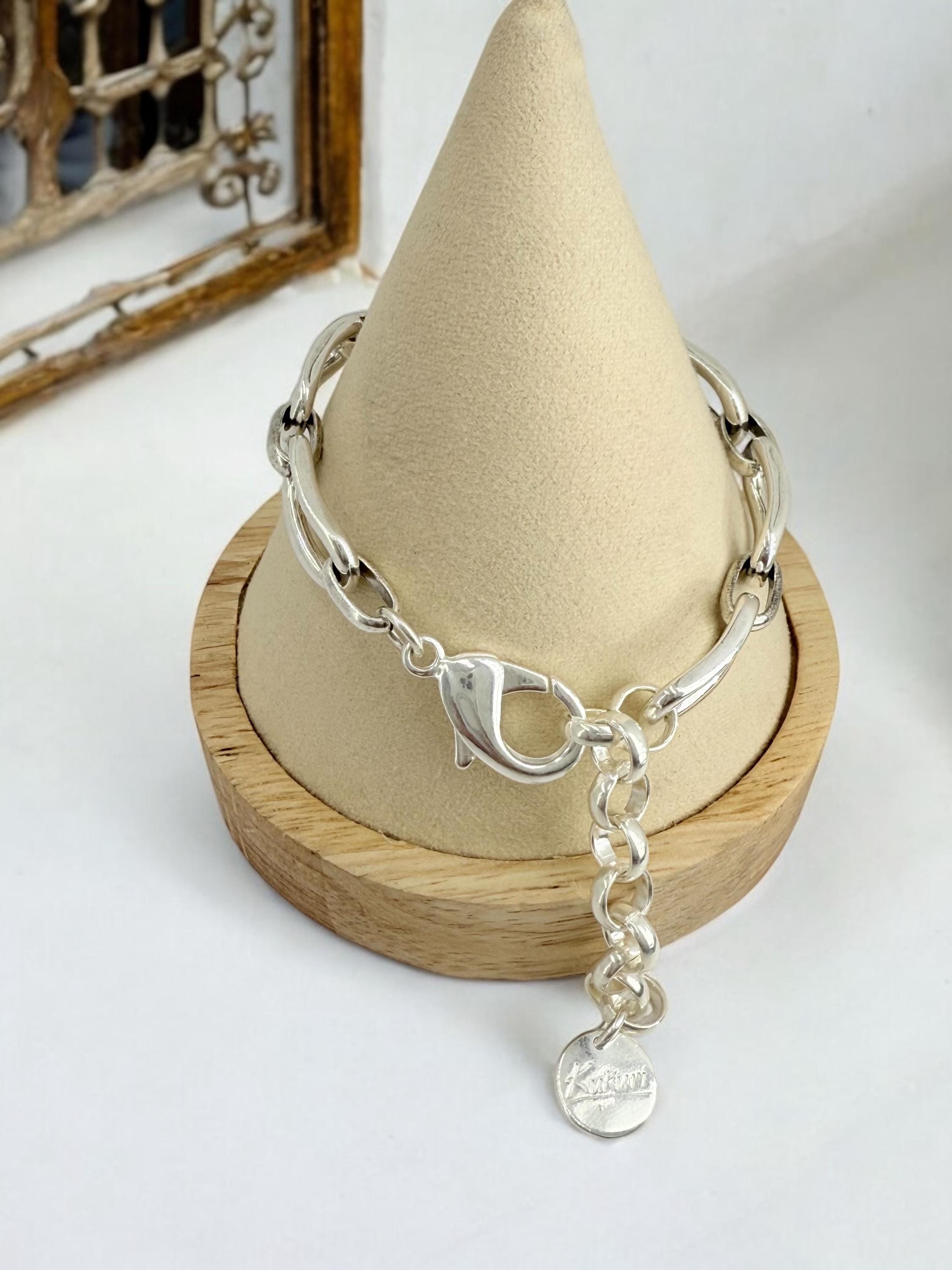 Chunky silver link bracelet – adjustable sculptural chain – handmade bold jewelry - exclusive design by kukuri jewelry