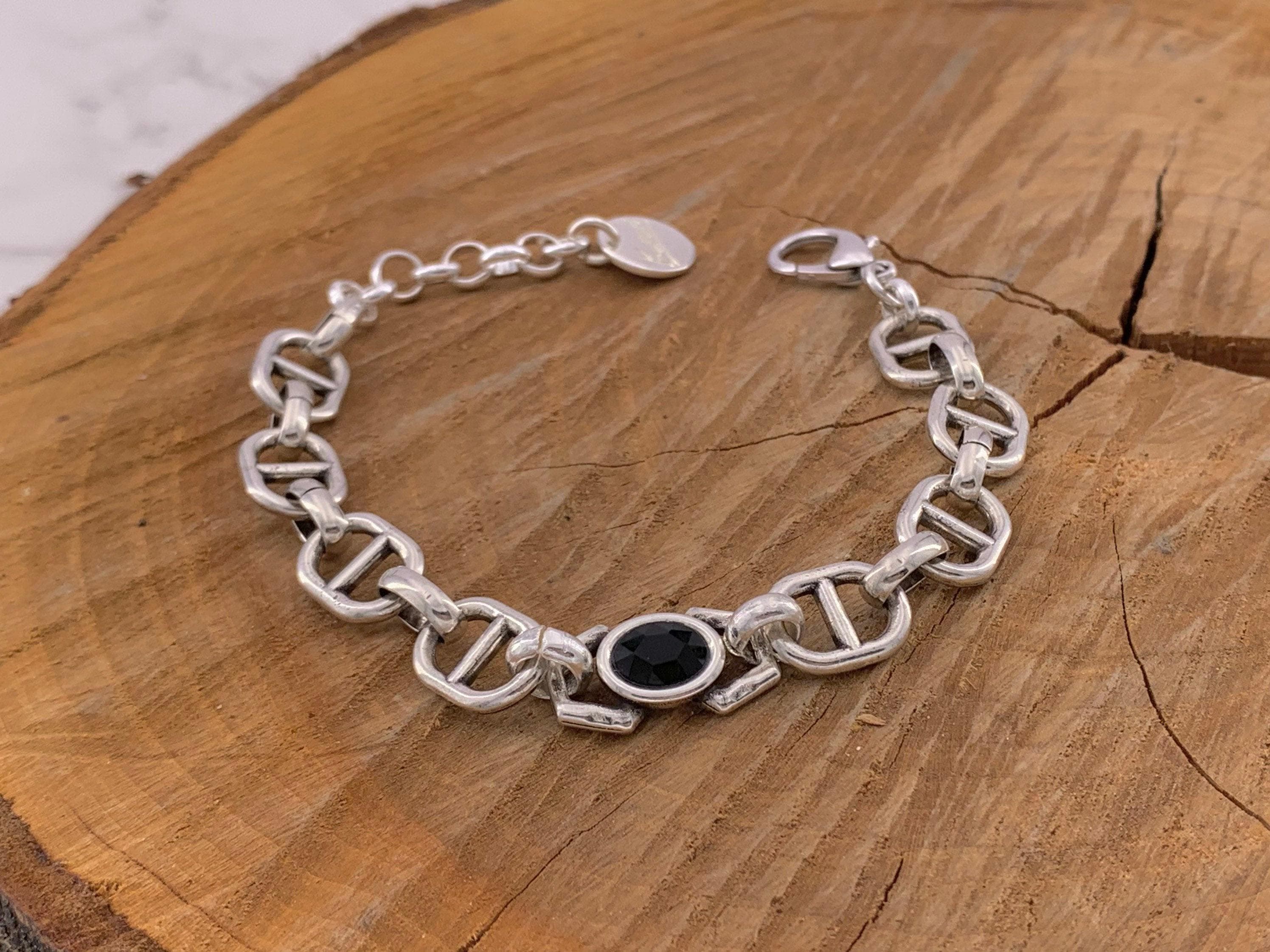 Chunky silver bracelet, bold chain bracelet, silver bracelet, swarovski bracelet, chunky chain bracelet, uno de 50 style bracelet, gift