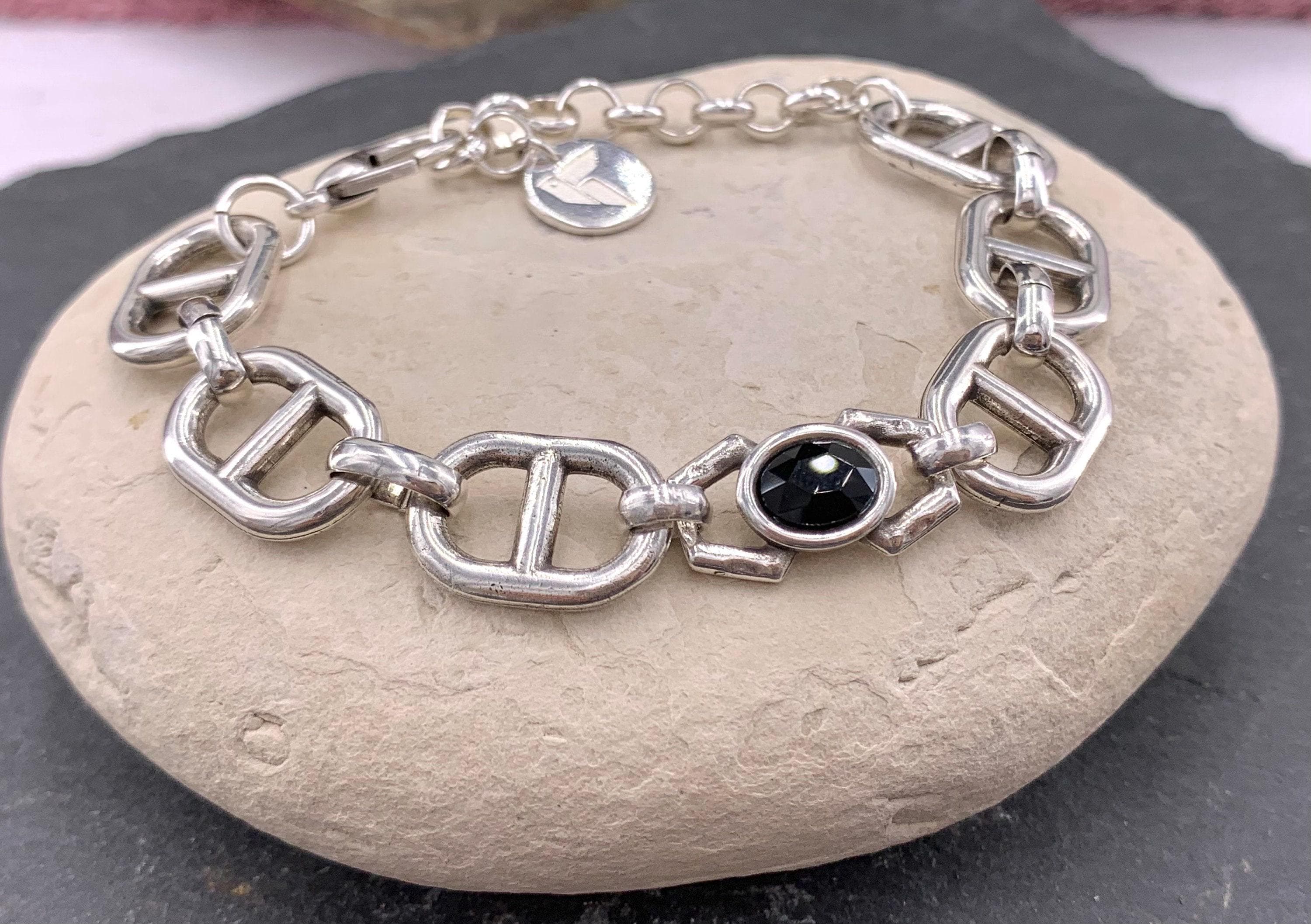 Chunky silver bracelet, bold chain bracelet, silver bracelet, swarovski bracelet, chunky chain bracelet, uno de 50 style bracelet, gift