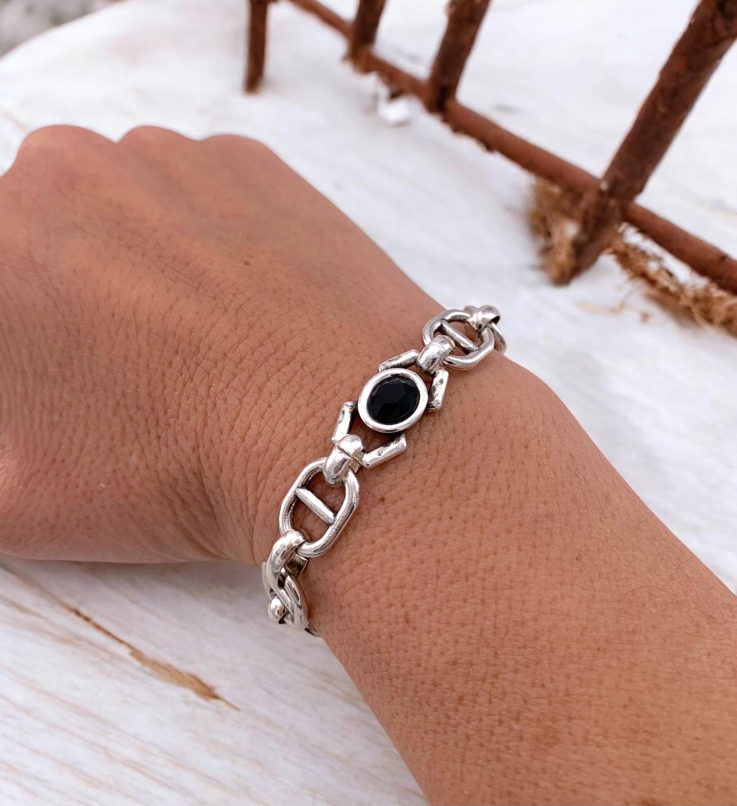 Chunky silver bracelet, bold chain bracelet, silver bracelet, swarovski bracelet, chunky chain bracelet, uno de 50 style bracelet, gift