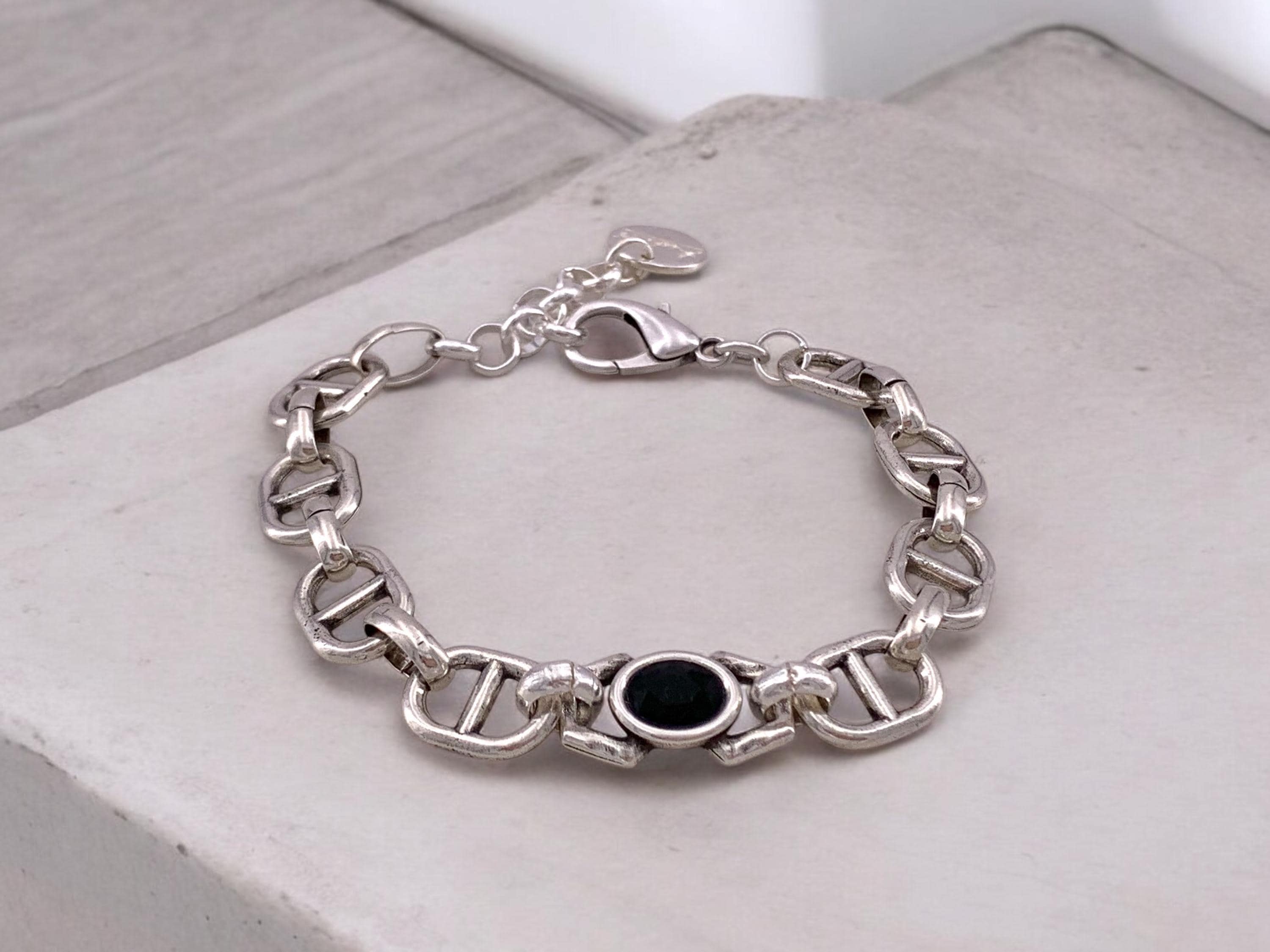 Chunky silver bracelet, bold chain bracelet, silver bracelet, swarovski bracelet, chunky chain bracelet, uno de 50 style bracelet, gift