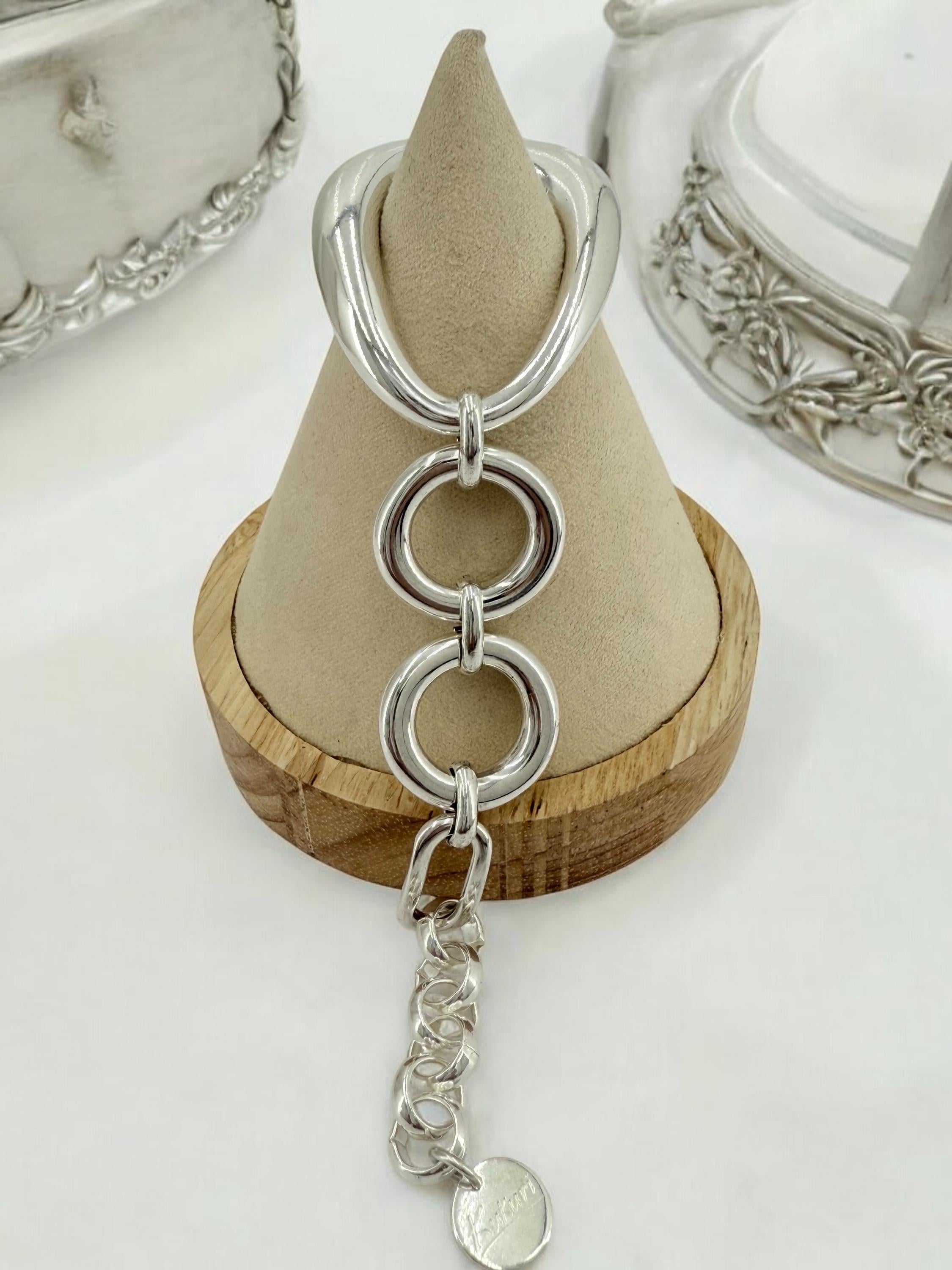 Chunky oval mariner link silver bracelet, silver plated, adjustable cuff