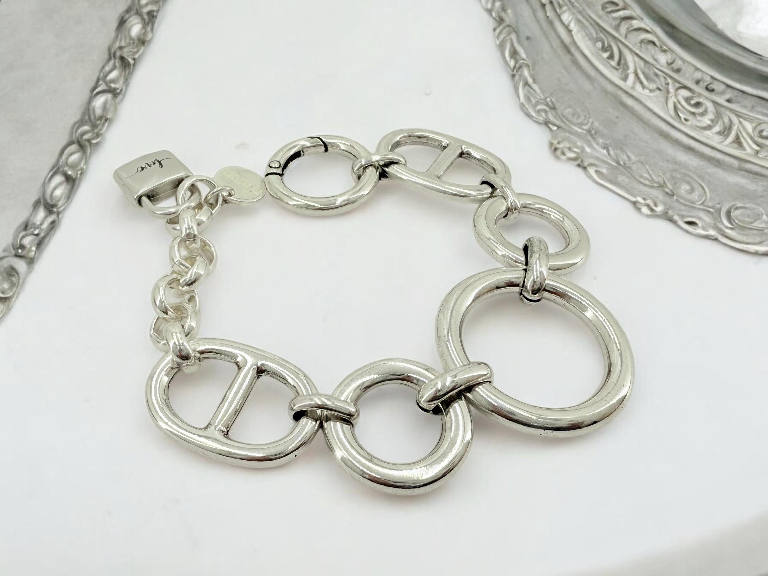 Artisian chunky links bracelet, oversize silver plated chain cuff, industrial jewelry