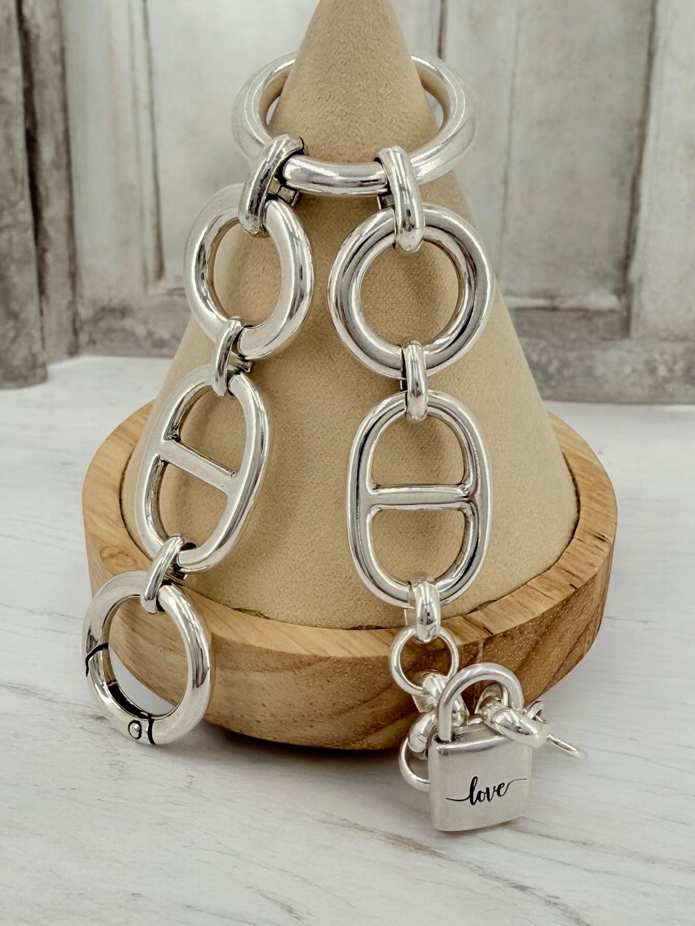 Artisian chunky links bracelet, oversize silver plated chain cuff, industrial jewelry