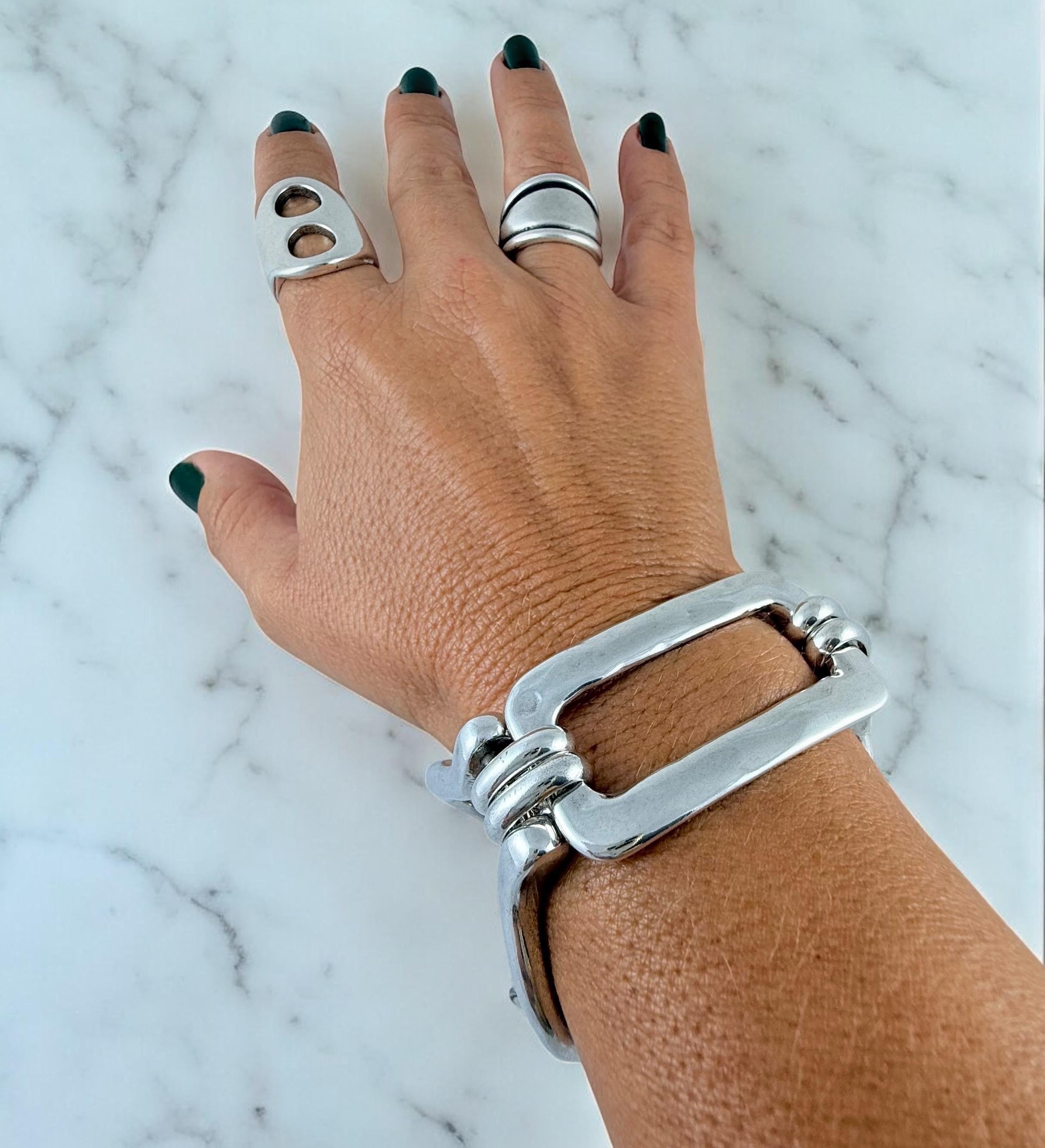Chunky rock-style silver dome ring, bold jewelry