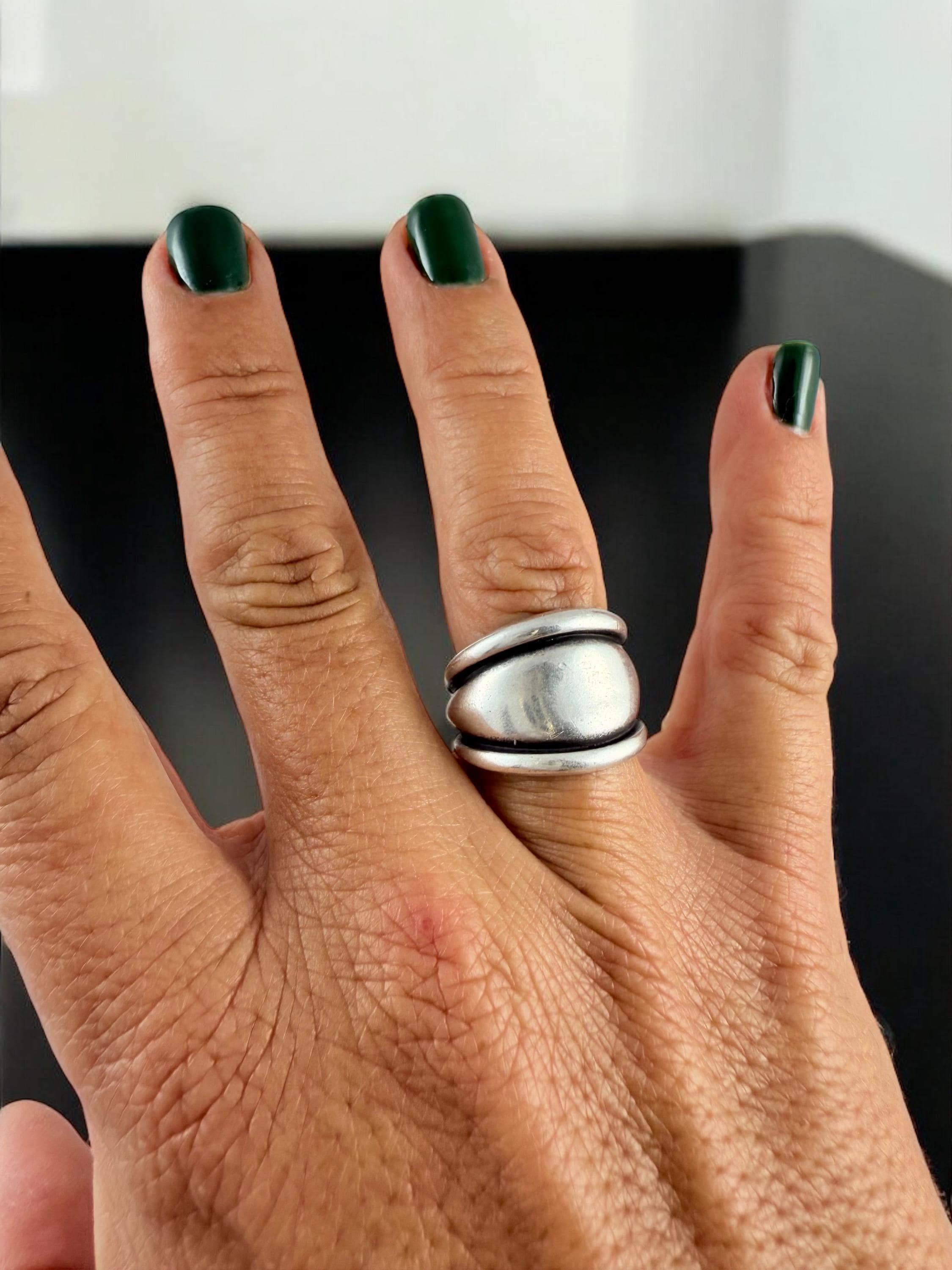 Chunky rock-style silver dome ring, bold jewelry