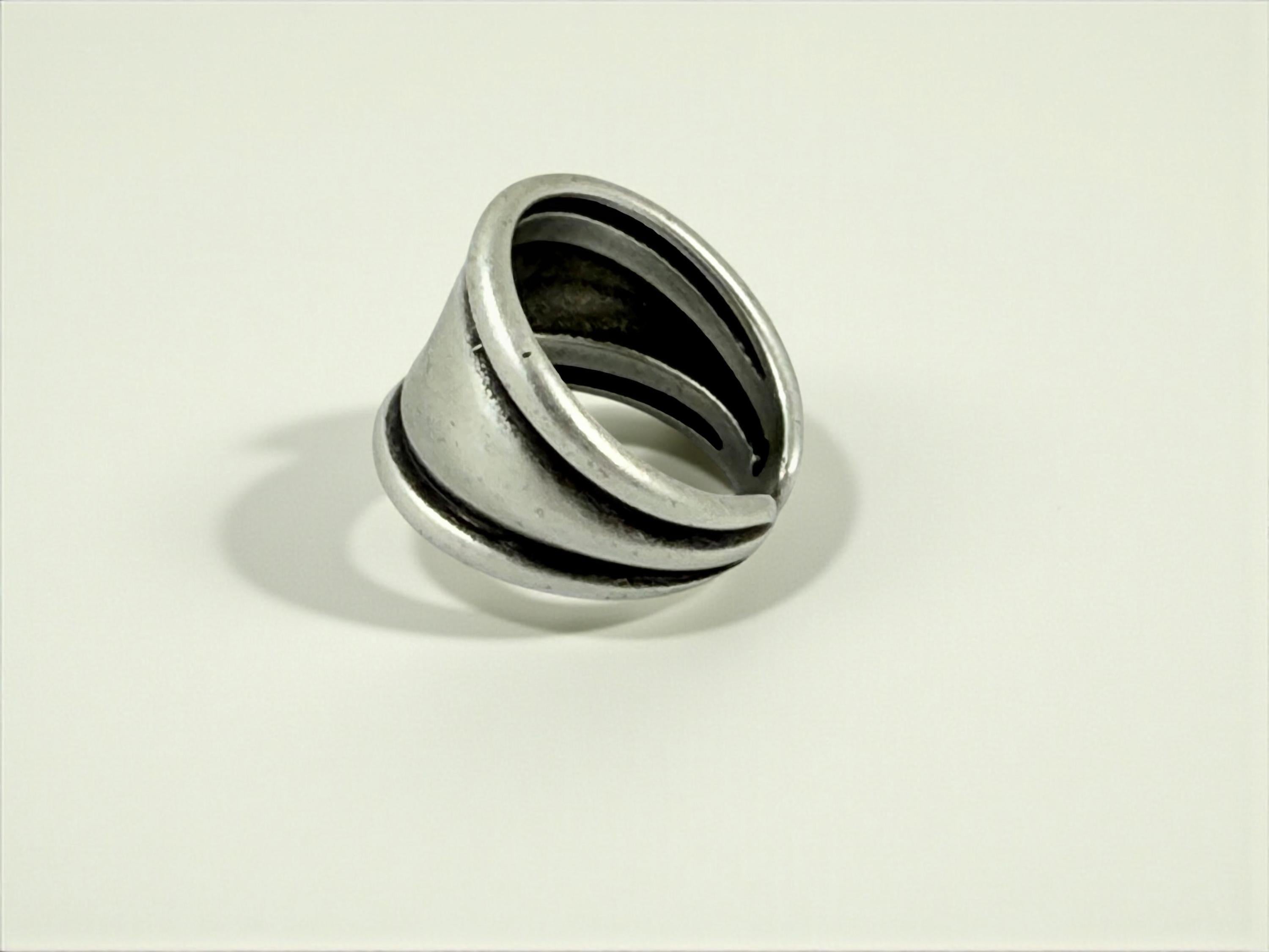 Chunky rock-style silver dome ring, bold jewelry